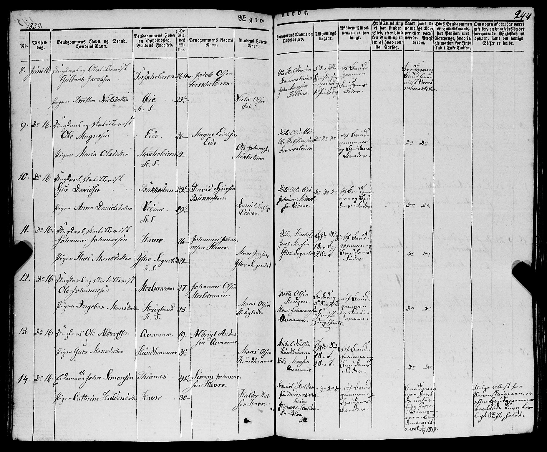 Haus sokneprestembete, AV/SAB-A-75601/H/Haa: Parish register (official) no. A 15, 1838-1847, p. 244