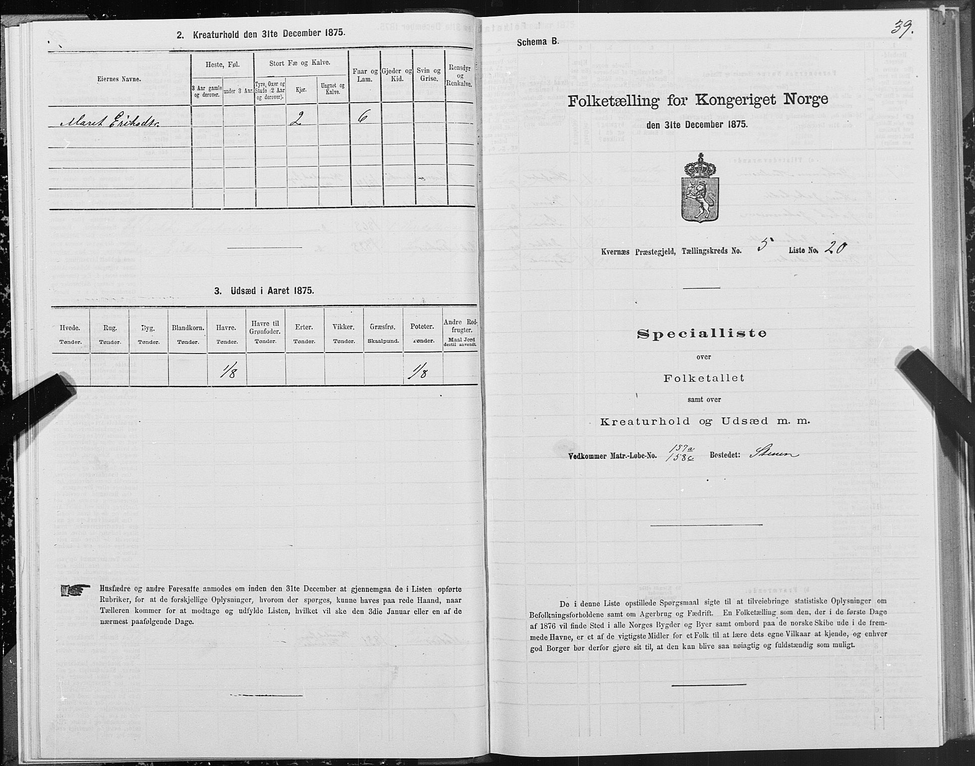 SAT, 1875 census for 1553P Kvernes, 1875, p. 3039