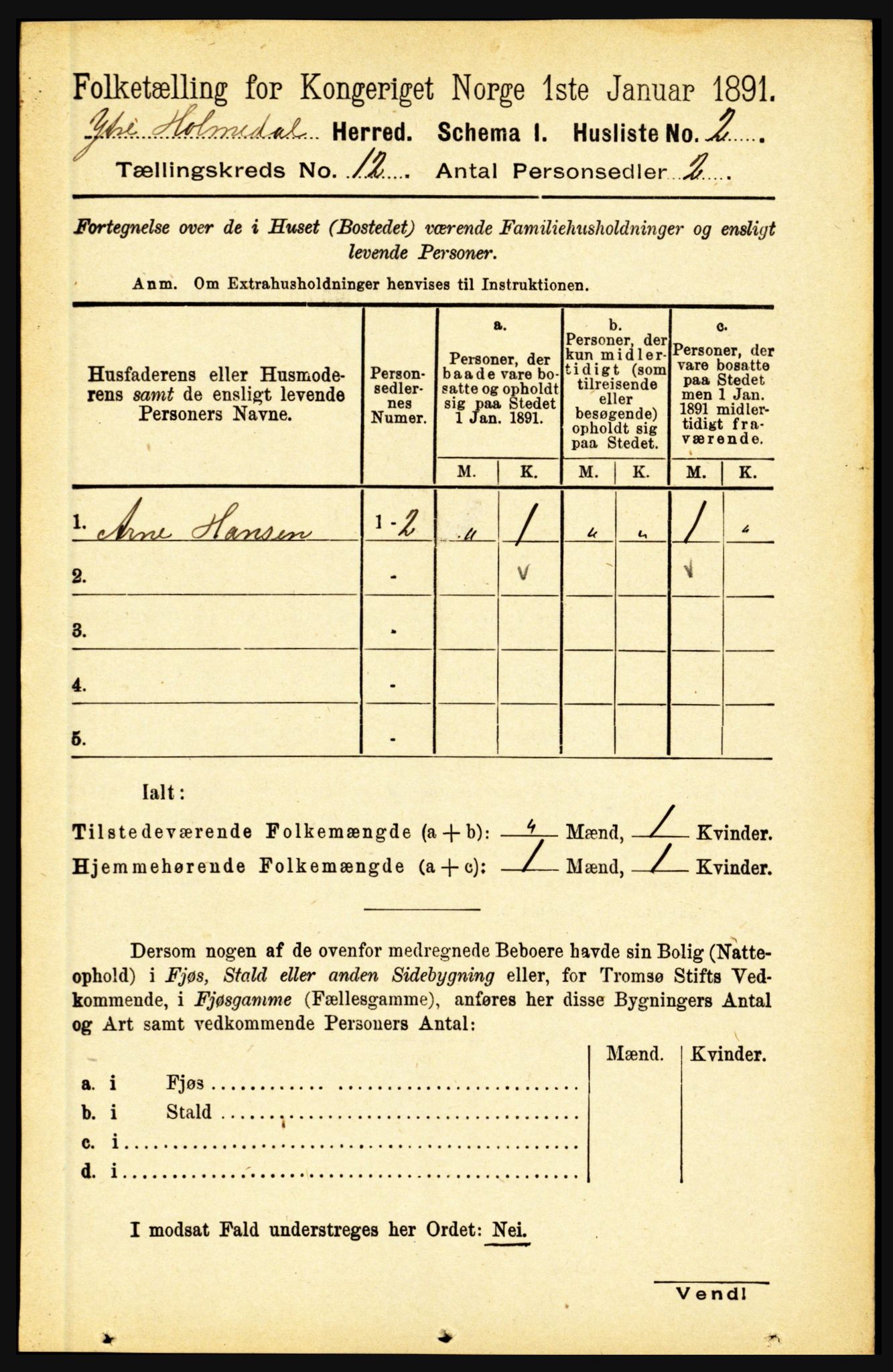 RA, 1891 census for 1429 Ytre Holmedal, 1891, p. 3147