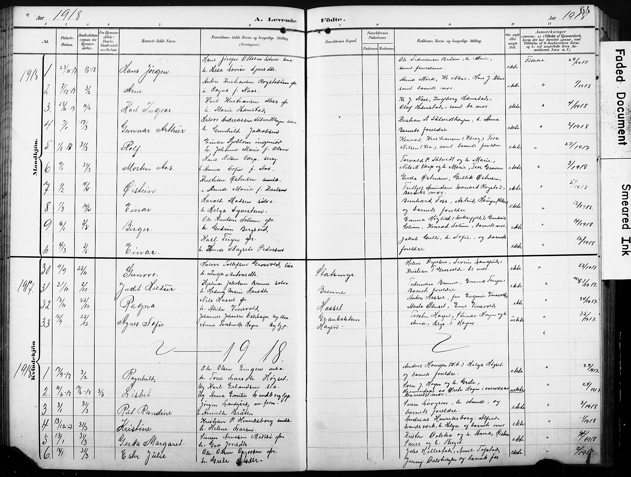 Sandsvær kirkebøker, AV/SAKO-A-244/G/Gd/L0004a: Parish register (copy) no. IV 4A, 1901-1932, p. 64