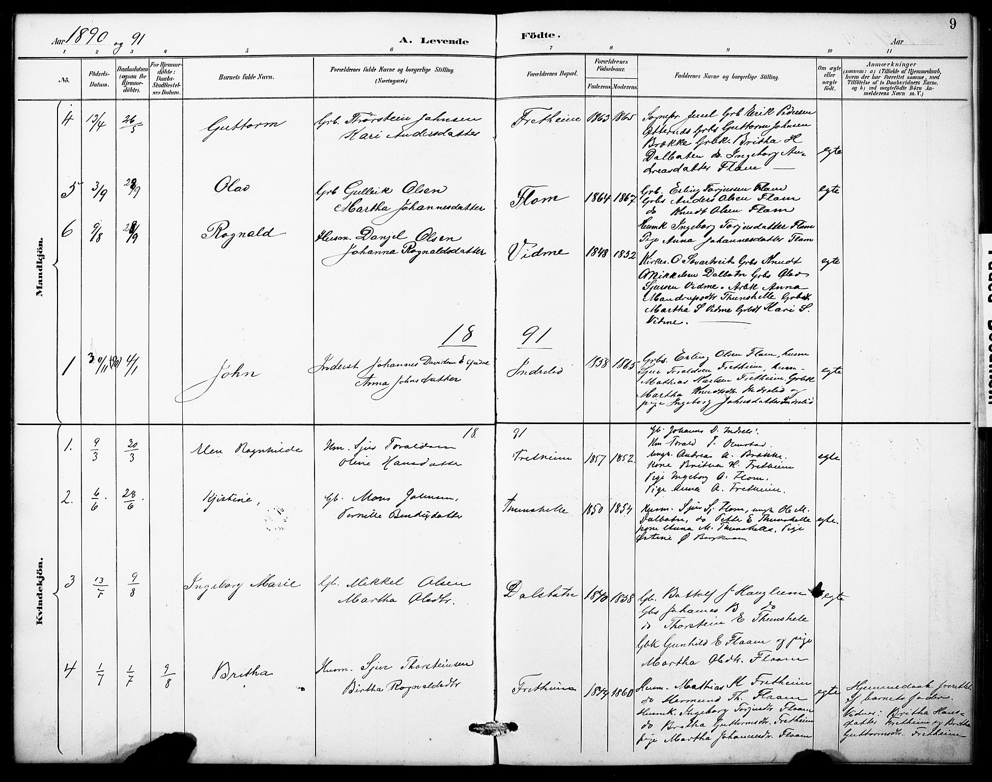 Aurland sokneprestembete, SAB/A-99937/H/Hb/Hbb/L0002: Parish register (copy) no. B 2, 1887-1929, p. 9