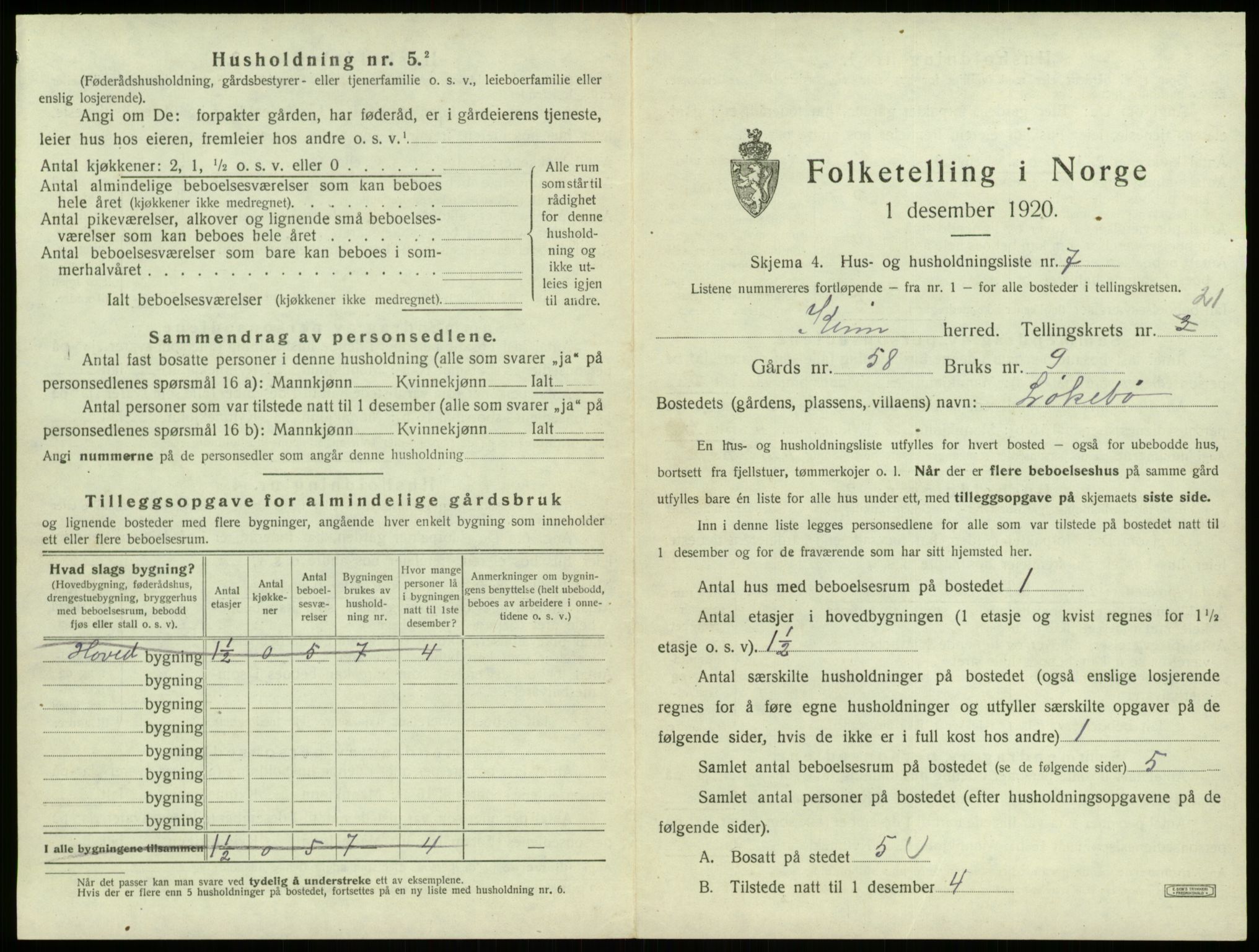 SAB, 1920 census for Kinn, 1920, p. 1082