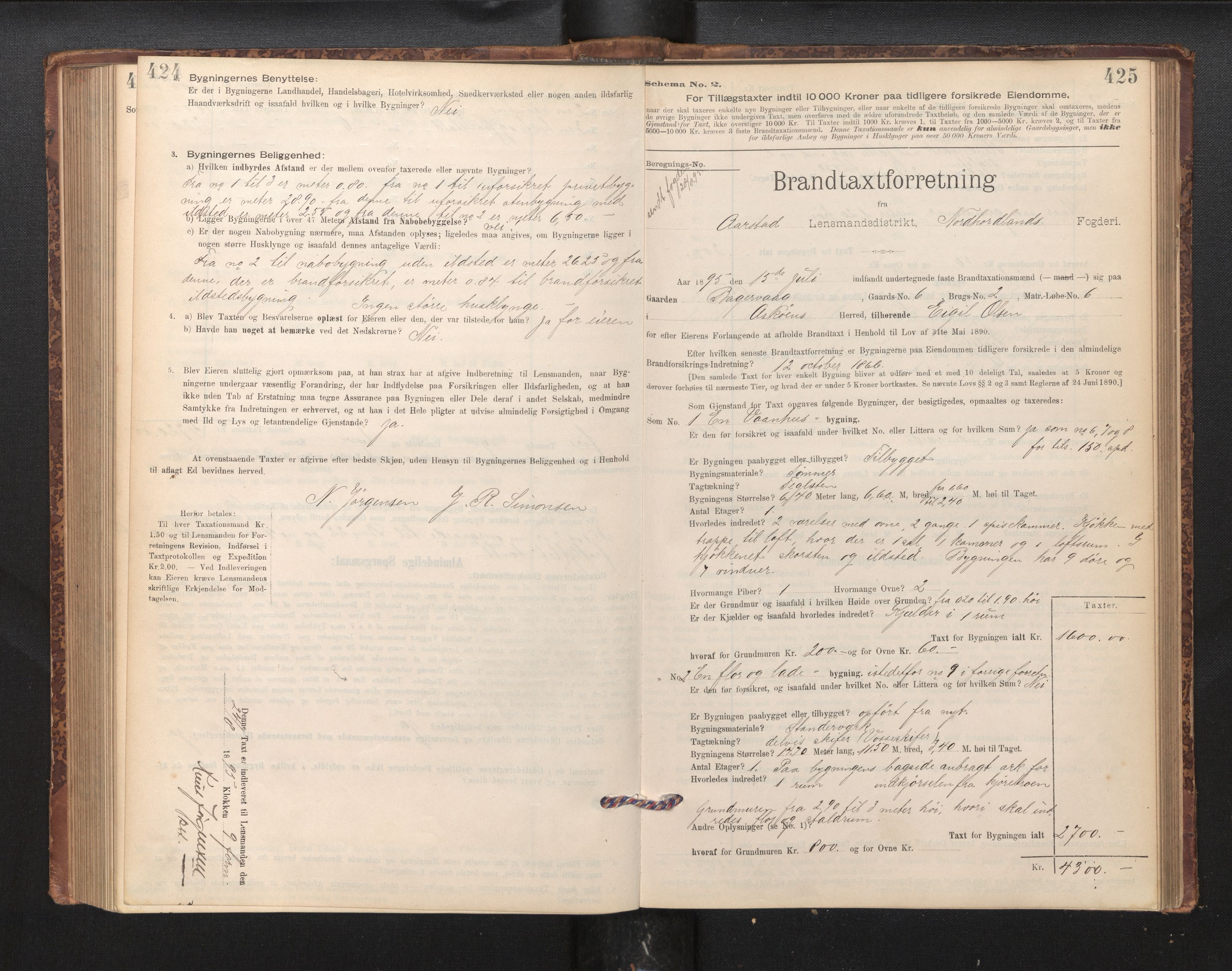 Lensmannen i Årstad, AV/SAB-A-36201/0012/L0011: Branntakstprotokoll,skjematakst, 1895-1901, p. 424-425