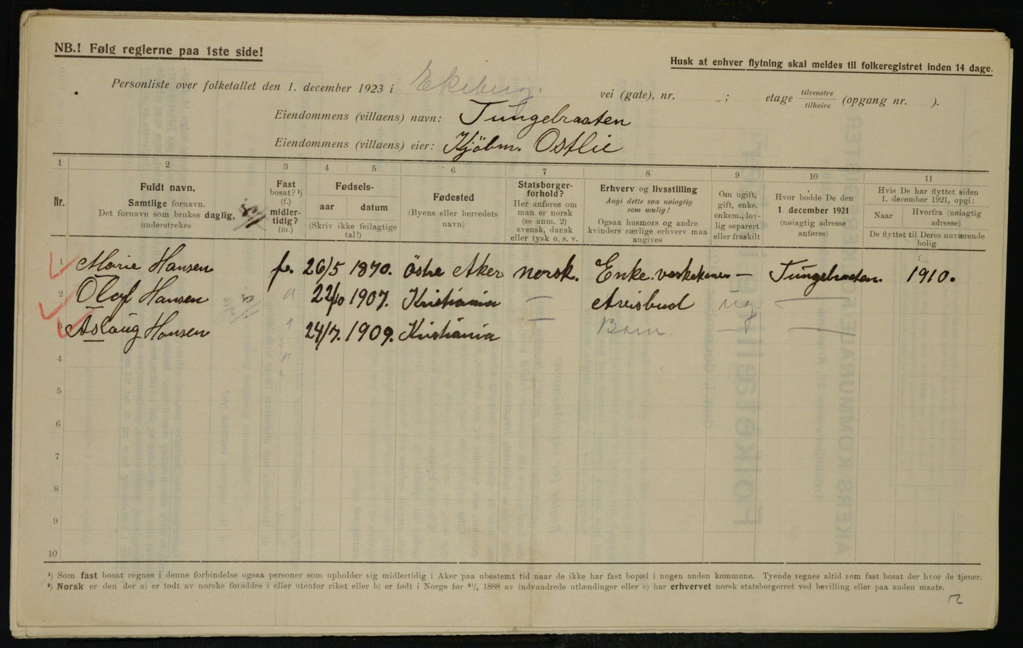 , Municipal Census 1923 for Aker, 1923, p. 38073