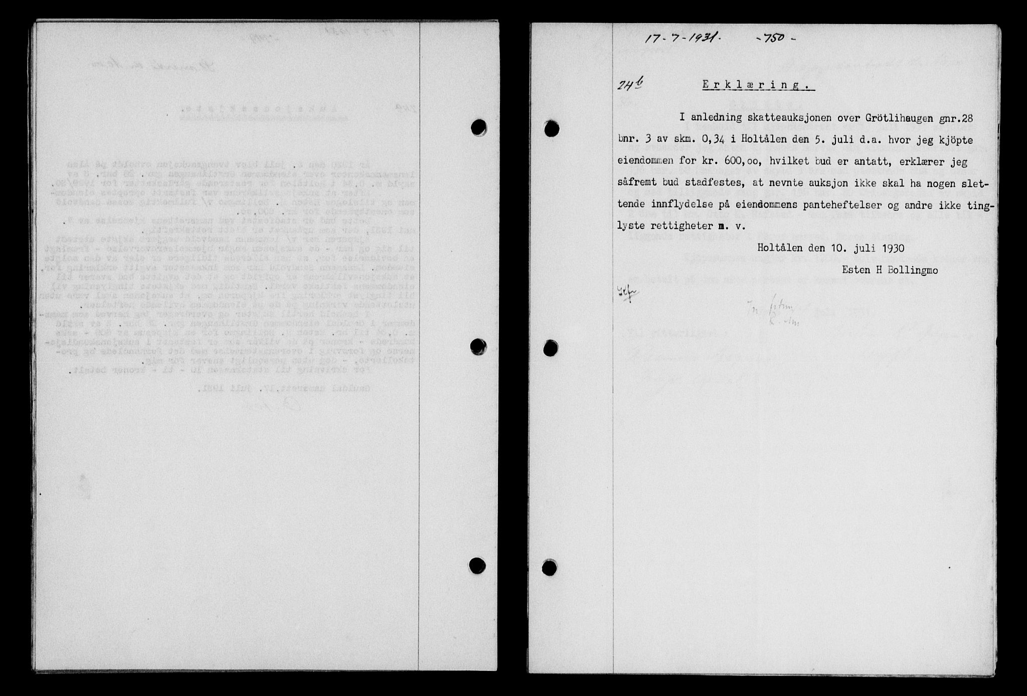 Gauldal sorenskriveri, SAT/A-0014/1/2/2C/L0041: Mortgage book no. 42-43, 1930-1931, Deed date: 17.07.1931