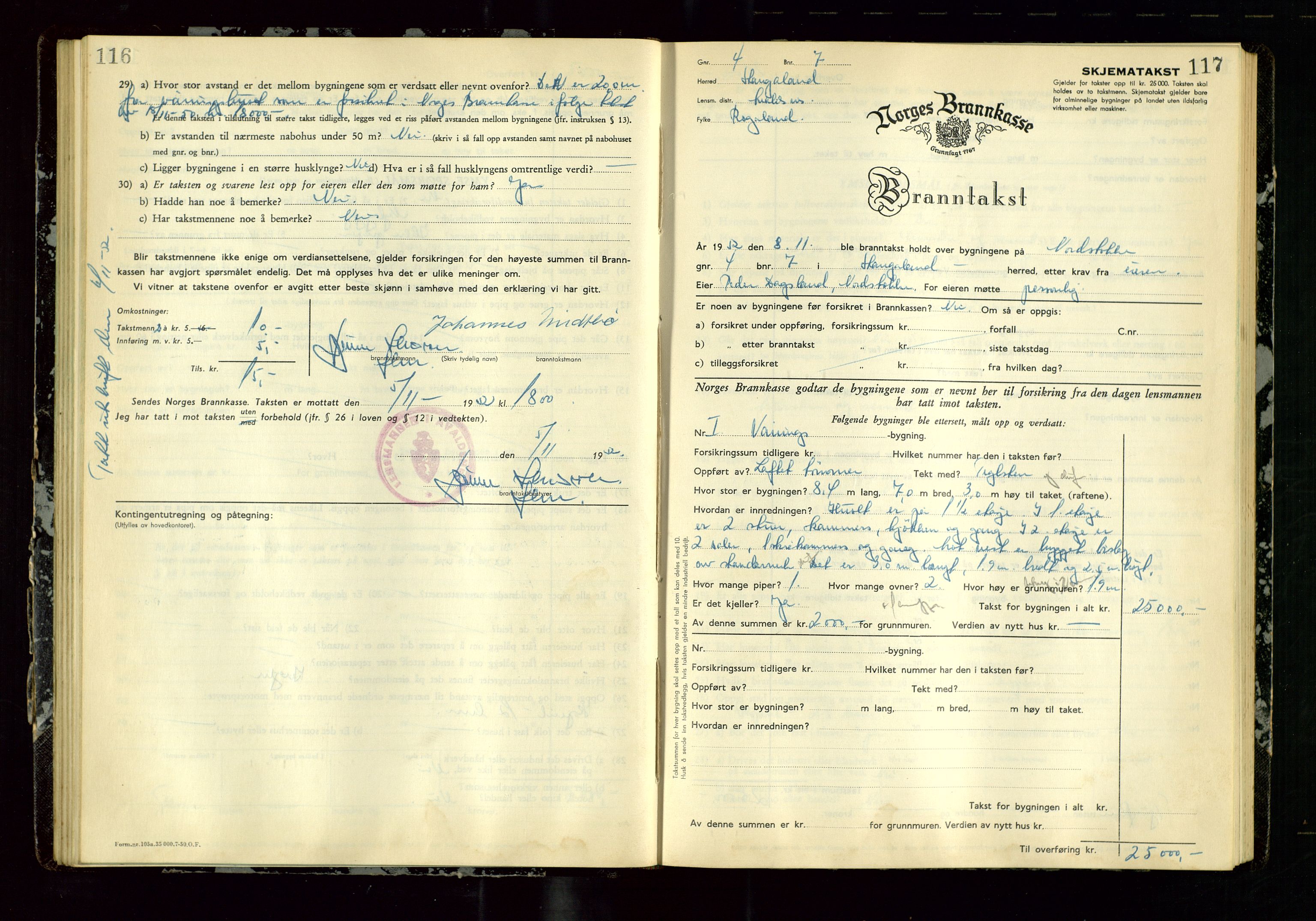 Avaldsnes lensmannskontor, AV/SAST-A-100286/Gob/L0003: "Branntakstprotokoll for Avaldsnes lensmannsdistrikt ", 1950-1952, p. 116-117