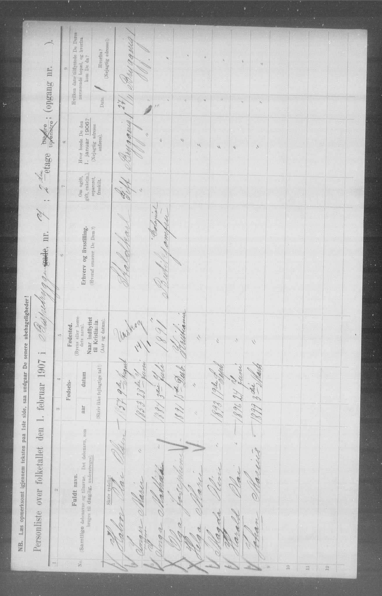 OBA, Municipal Census 1907 for Kristiania, 1907, p. 2812