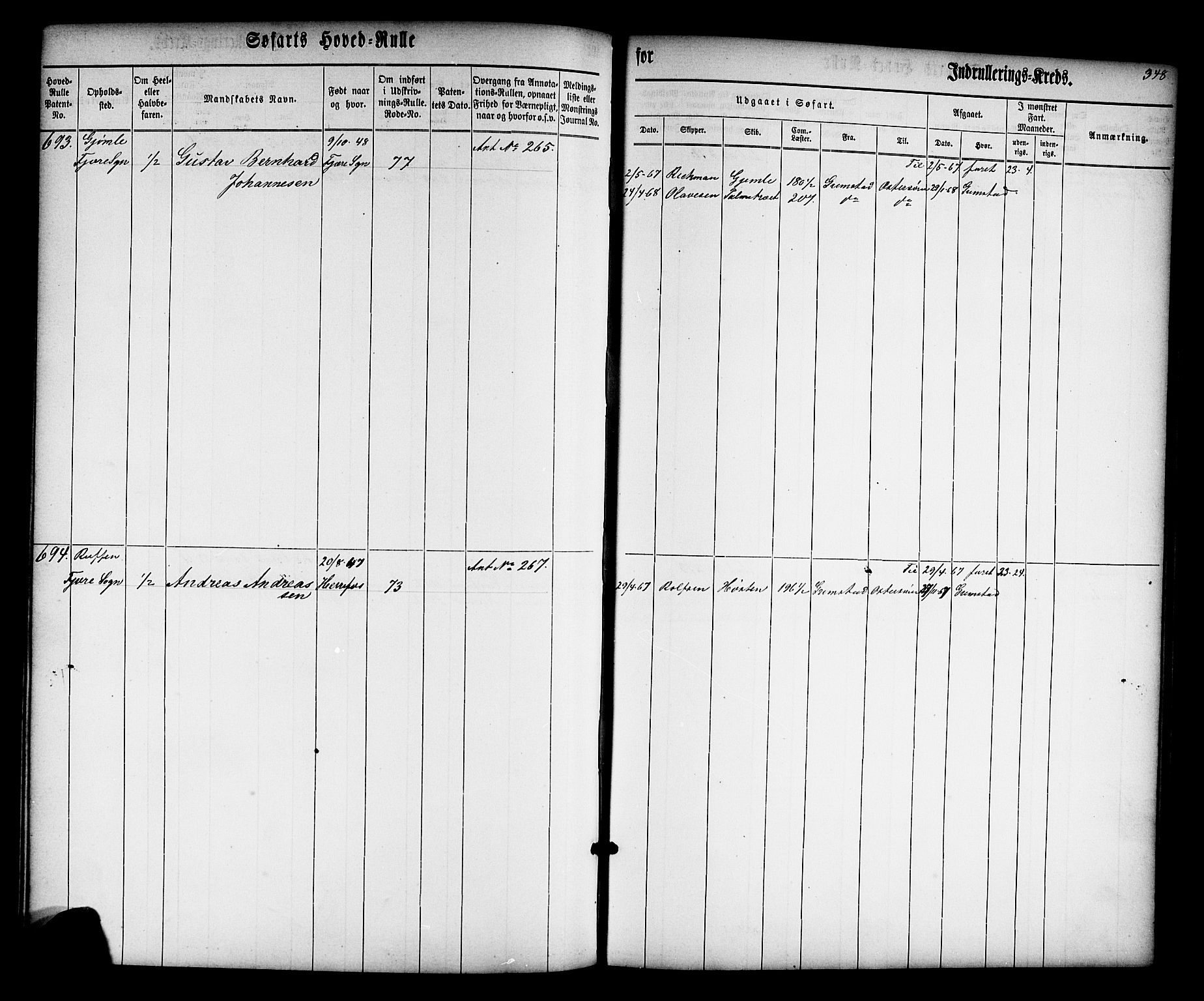 Grimstad mønstringskrets, AV/SAK-2031-0013/F/Fb/L0008: Hovedrulle nr 1-766, V-21, 1860-1869, p. 363