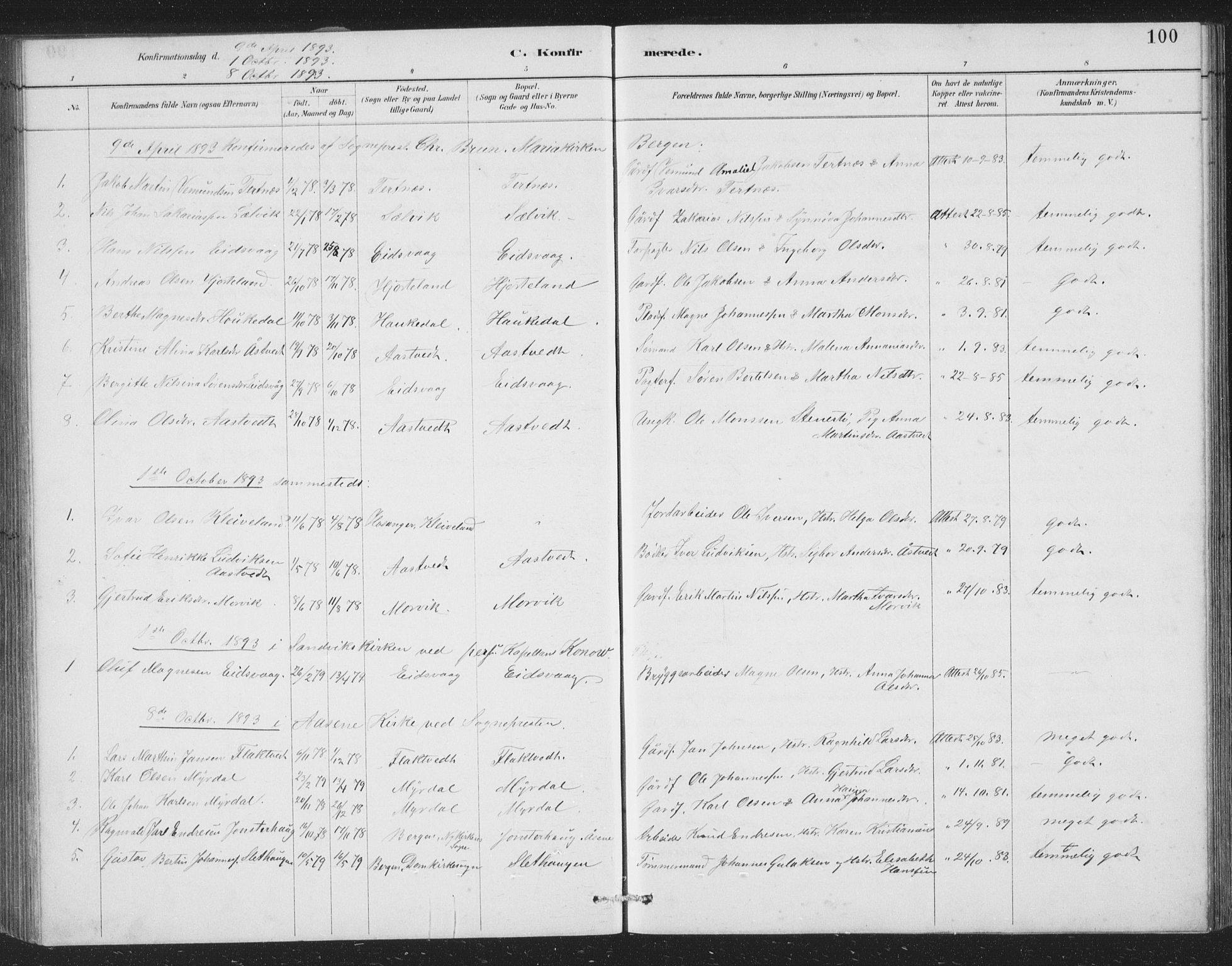Åsane sokneprestembete, SAB/A-79401/H/Hab: Parish register (copy) no. A 2, 1885-1898, p. 100