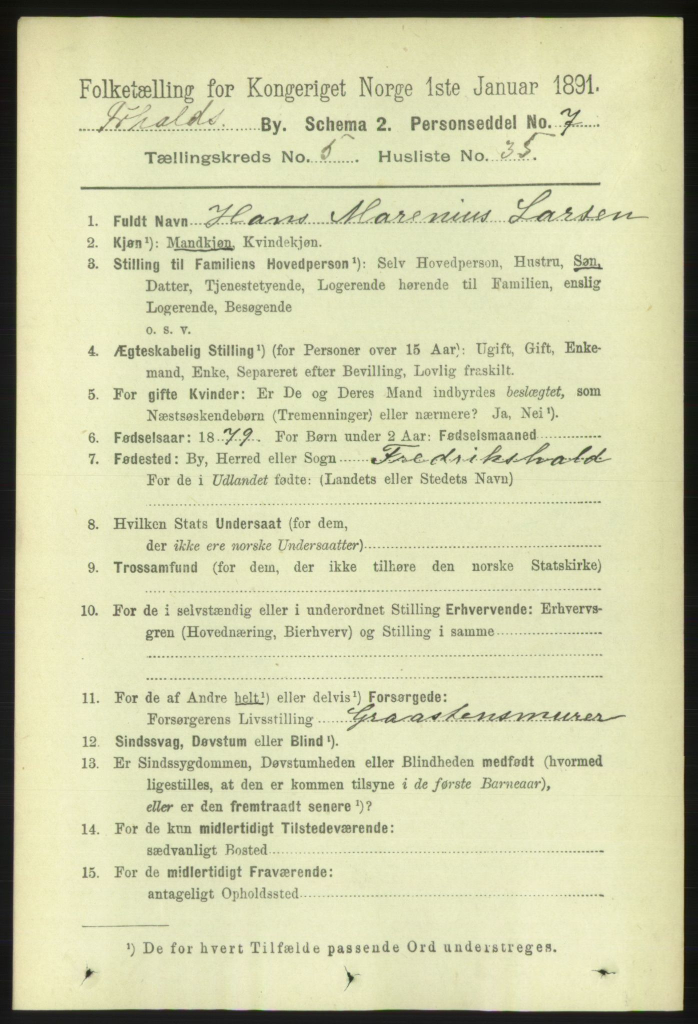 RA, 1891 census for 0101 Fredrikshald, 1891, p. 4410