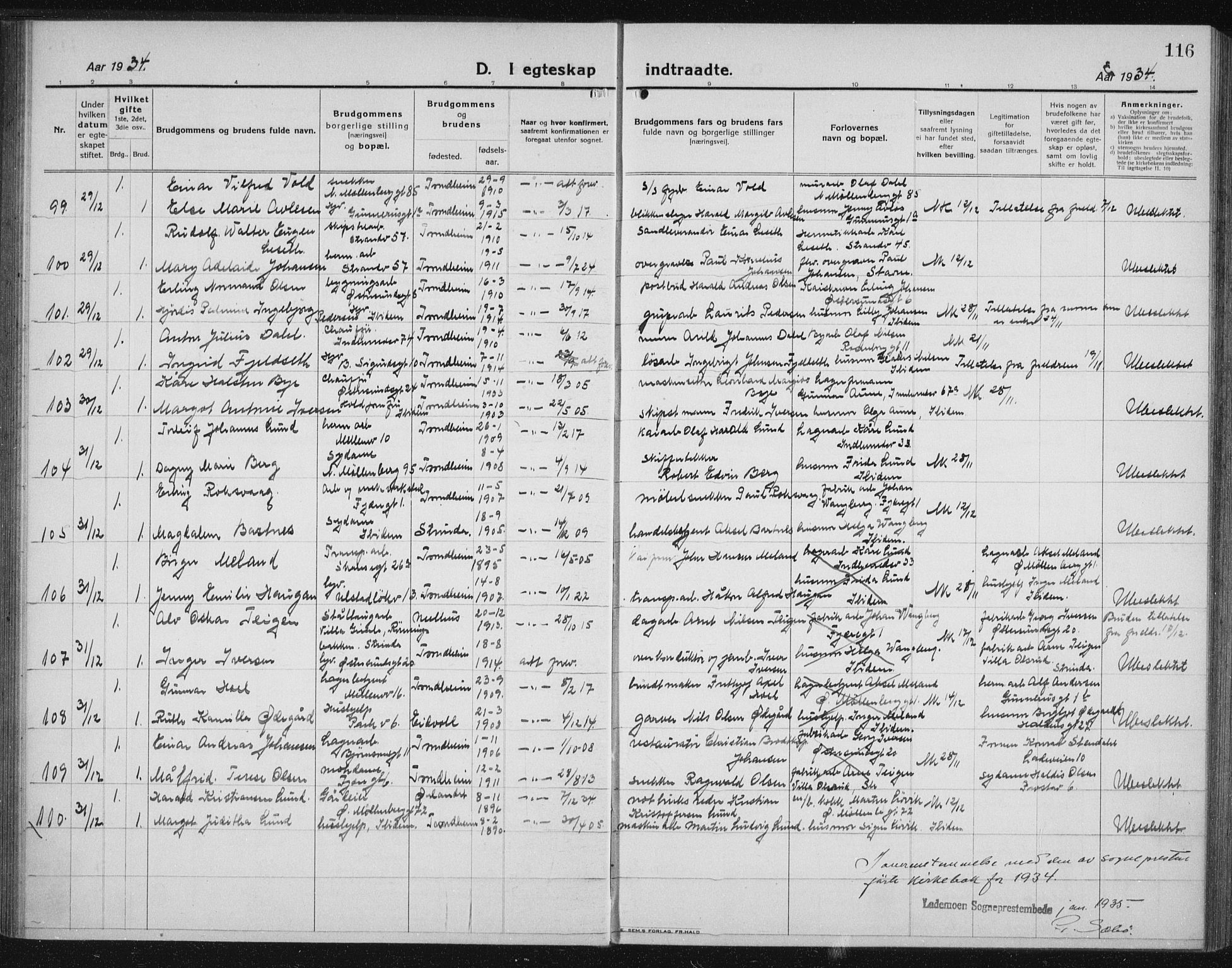 Ministerialprotokoller, klokkerbøker og fødselsregistre - Sør-Trøndelag, SAT/A-1456/605/L0260: Parish register (copy) no. 605C07, 1922-1942, p. 116