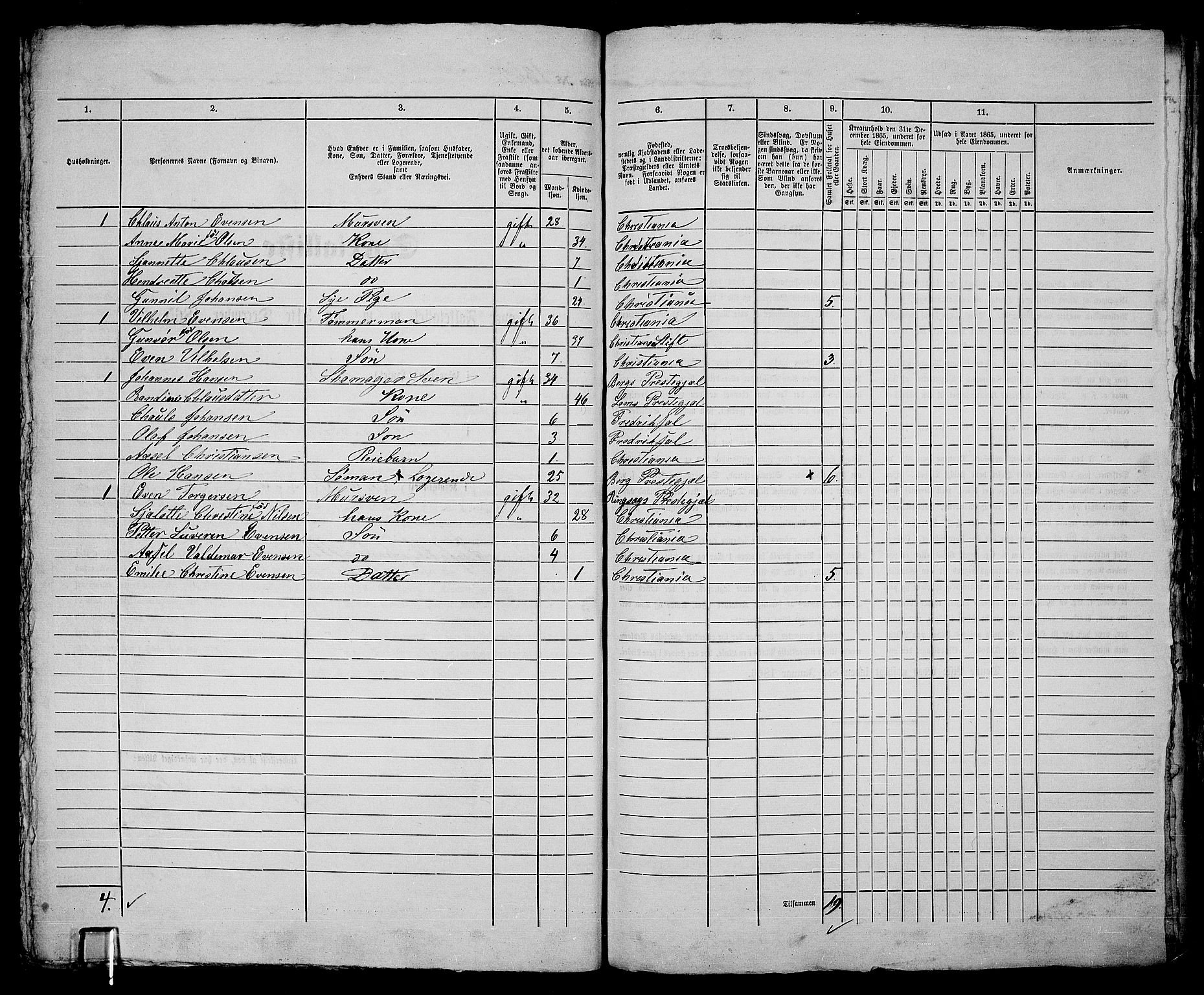 RA, 1865 census for Kristiania, 1865, p. 3085