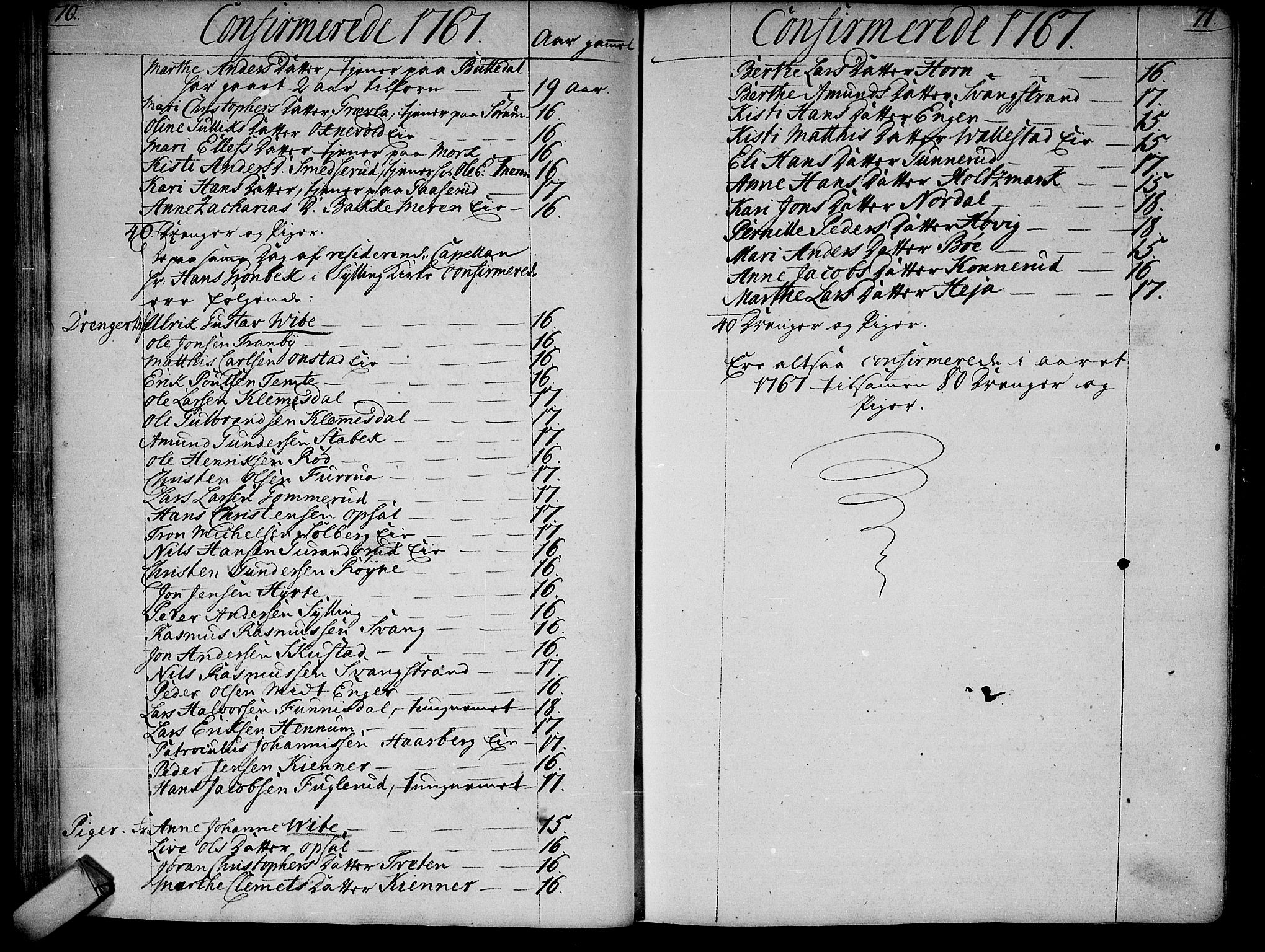 Lier kirkebøker, AV/SAKO-A-230/F/Fa/L0005: Parish register (official) no. I 5, 1764-1777, p. 70-71