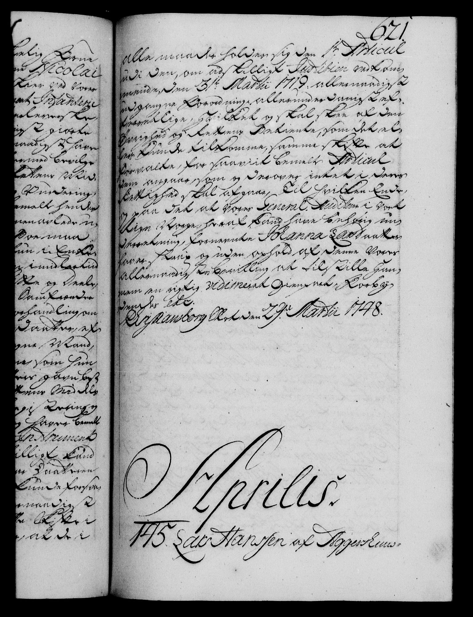 Danske Kanselli 1572-1799, RA/EA-3023/F/Fc/Fca/Fcaa/L0035: Norske registre, 1746-1748, p. 621a