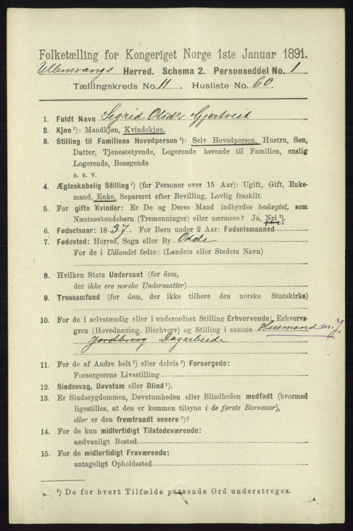 RA, 1891 census for 1230 Ullensvang, 1891, p. 4591