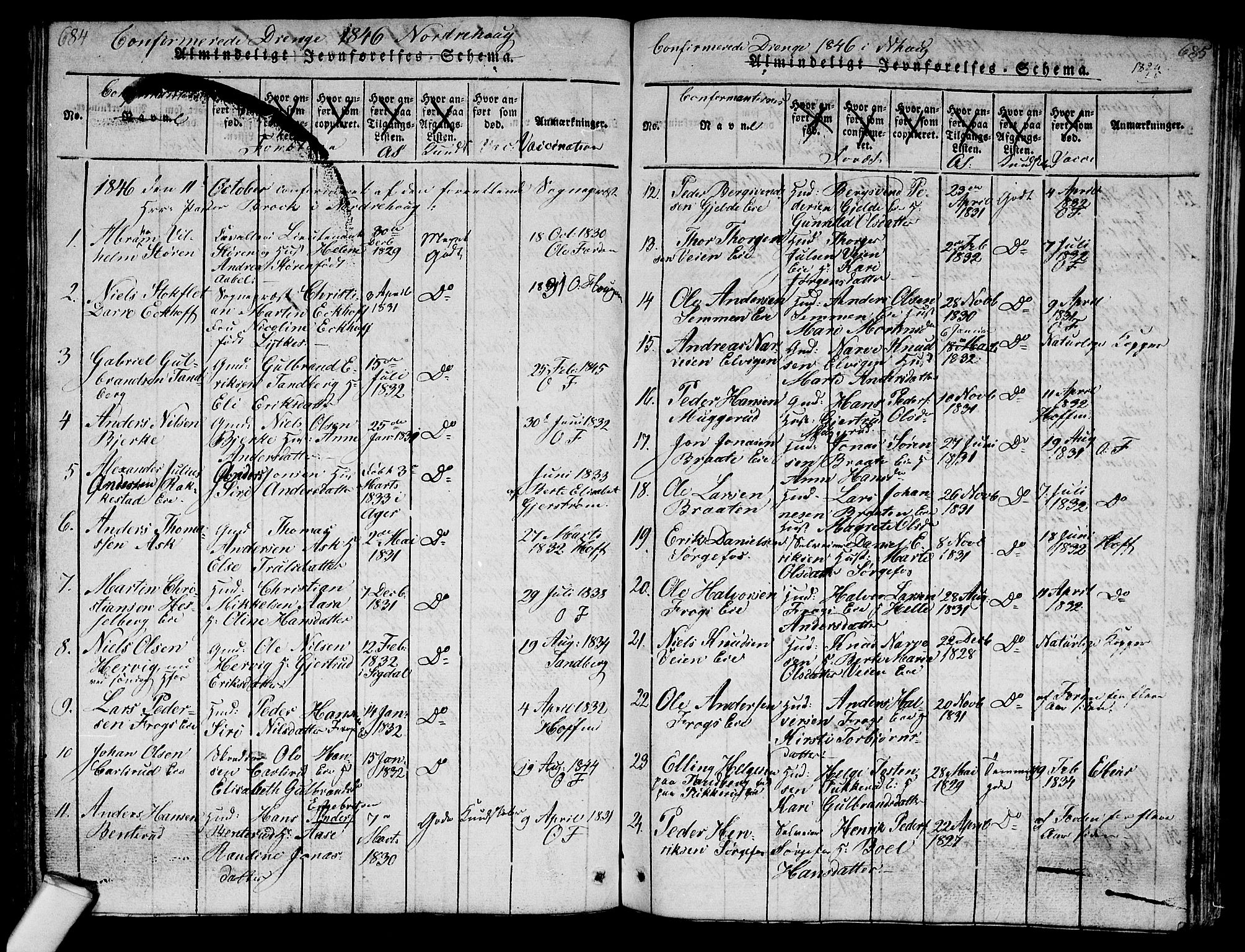 Norderhov kirkebøker, AV/SAKO-A-237/G/Ga/L0003: Parish register (copy) no. I 3 /1, 1814-1876, p. 684-685