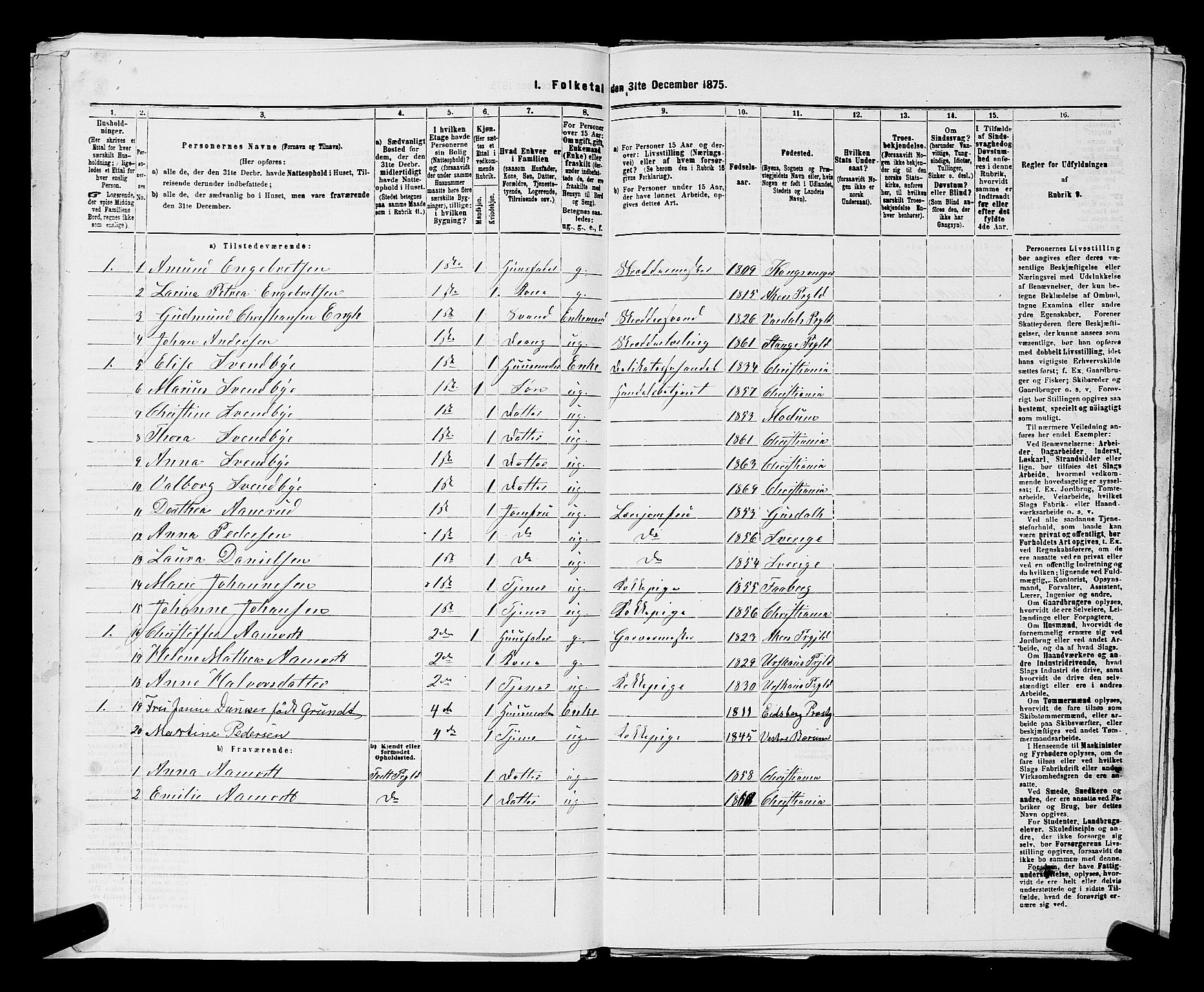 RA, 1875 census for 0301 Kristiania, 1875, p. 2729