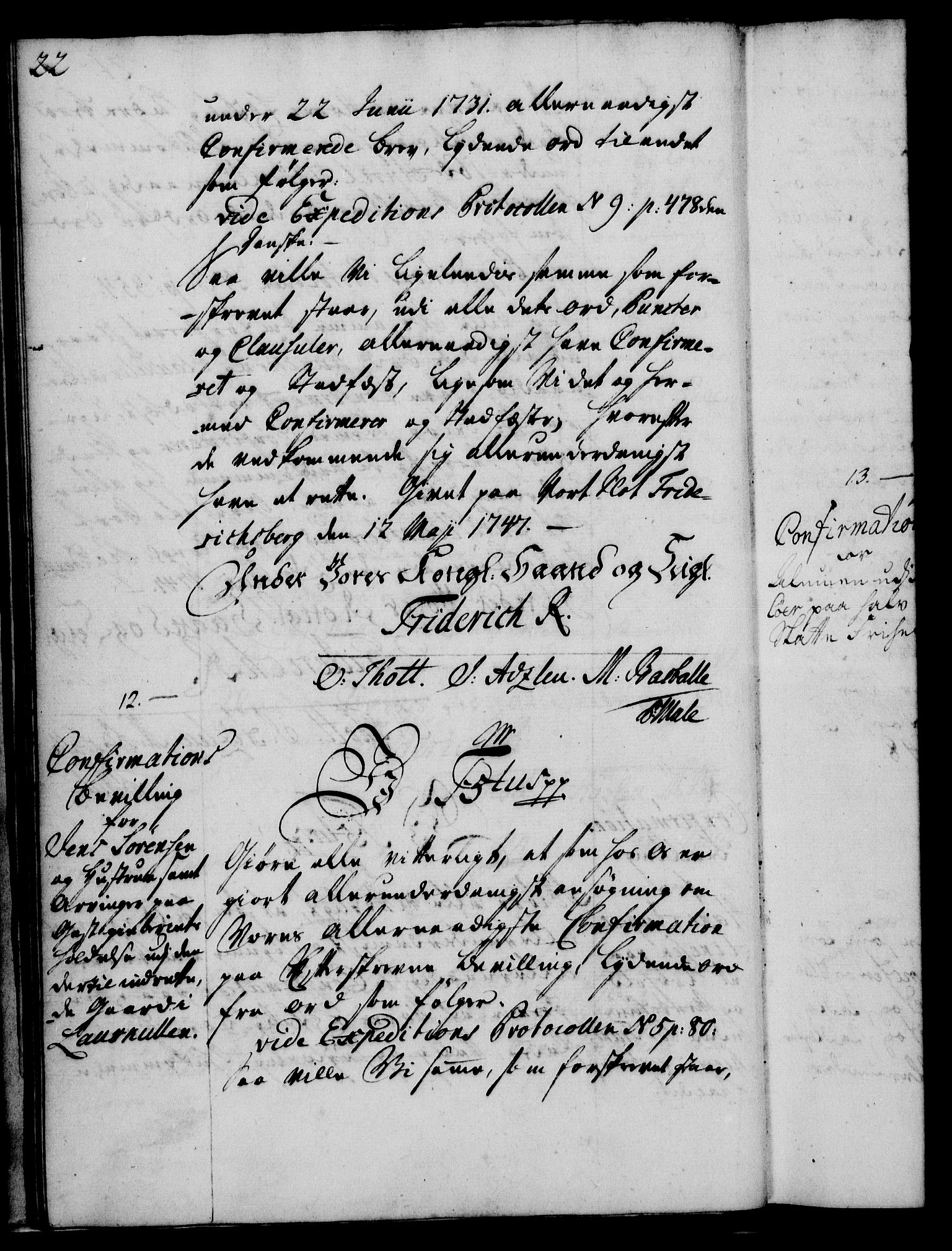 Rentekammeret, Kammerkanselliet, RA/EA-3111/G/Gg/Ggc/Ggca/L0001: Norsk konfirmasjonsekspedisjonsprotokoll med register (merket RK 53.23), 1746-1750, p. 22