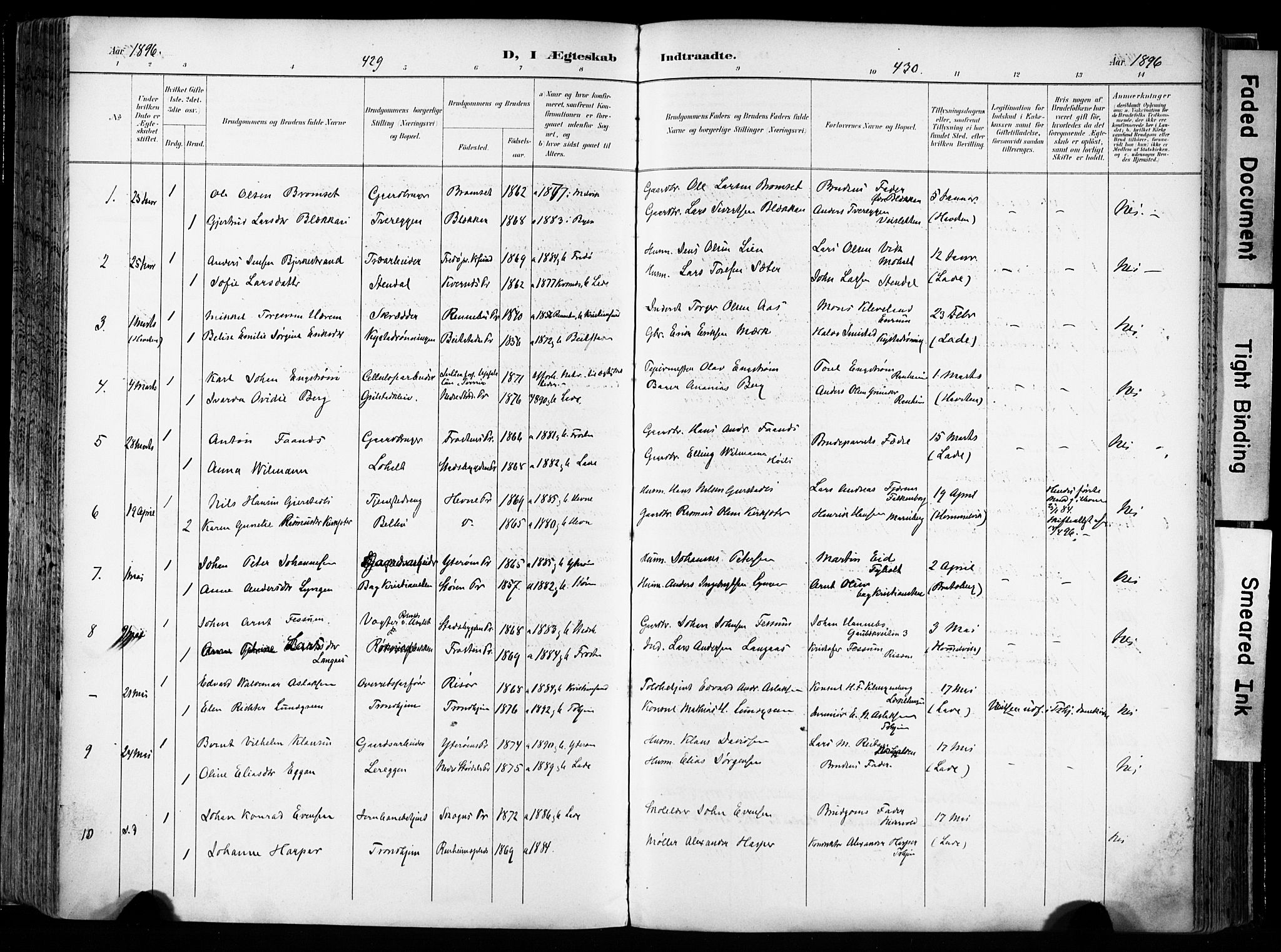 Ministerialprotokoller, klokkerbøker og fødselsregistre - Sør-Trøndelag, SAT/A-1456/606/L0301: Parish register (official) no. 606A16, 1894-1907, p. 429-430