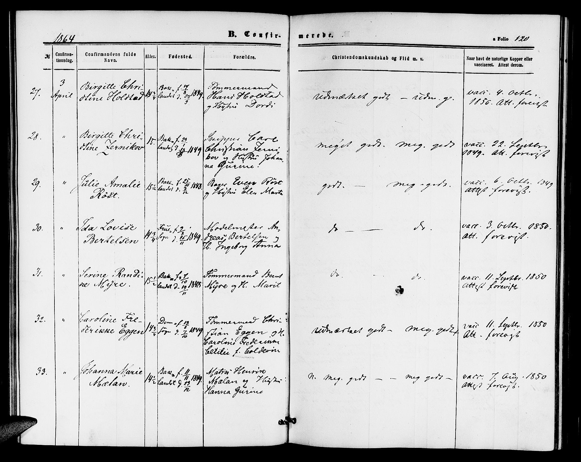 Ministerialprotokoller, klokkerbøker og fødselsregistre - Sør-Trøndelag, AV/SAT-A-1456/604/L0185: Parish register (official) no. 604A06, 1861-1865, p. 120