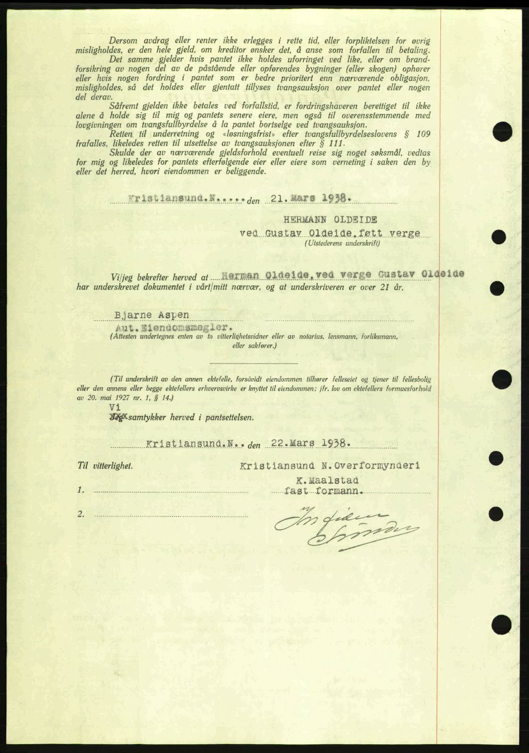 Kristiansund byfogd, SAT/A-4587/A/27: Mortgage book no. 31, 1938-1939, Diary no: : 207/1938