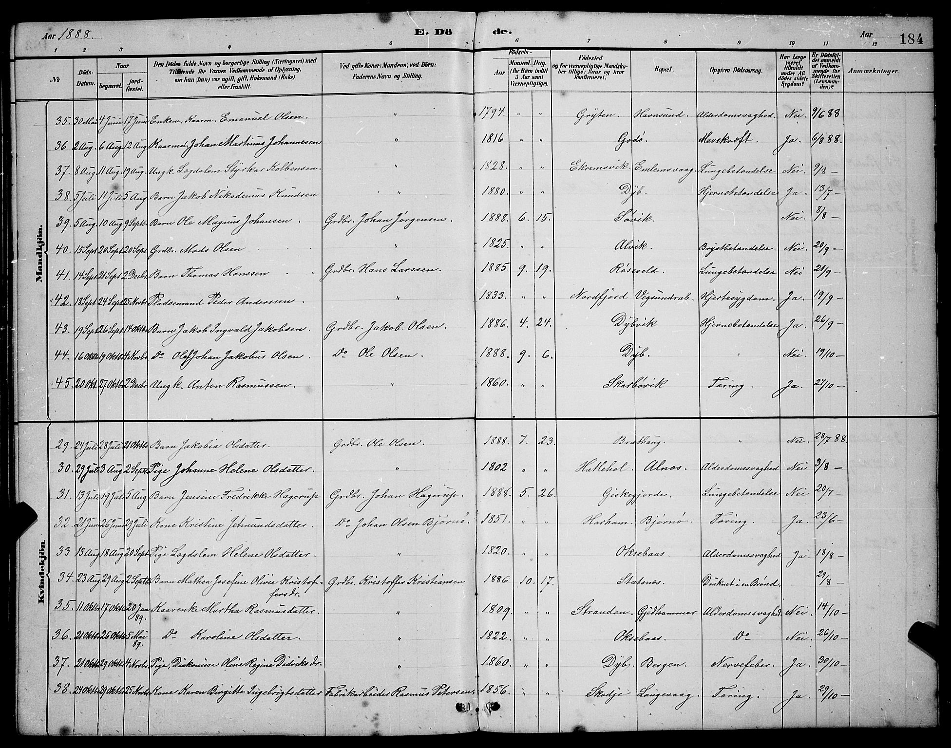 Ministerialprotokoller, klokkerbøker og fødselsregistre - Møre og Romsdal, AV/SAT-A-1454/528/L0430: Parish register (copy) no. 528C11, 1884-1899, p. 184