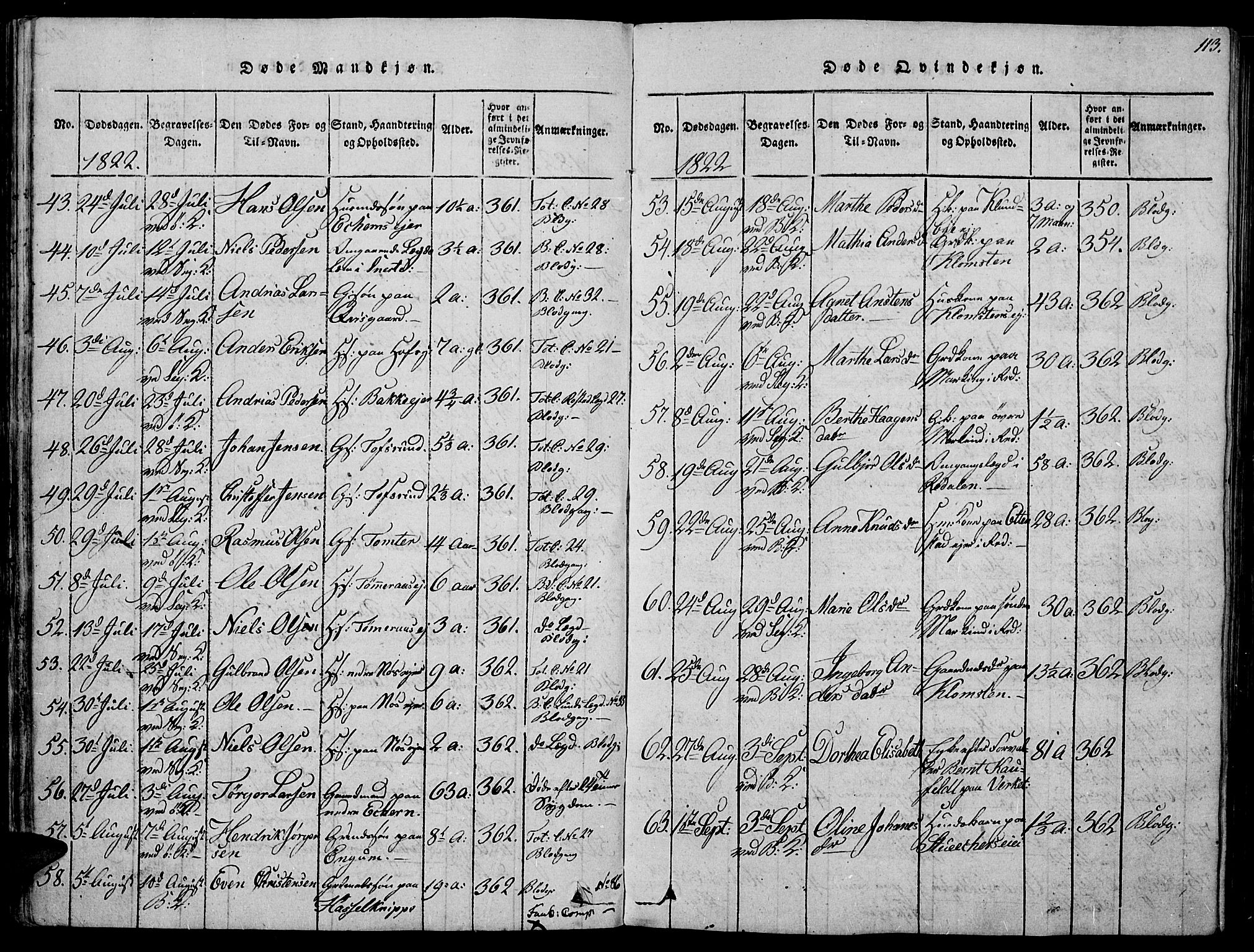 Biri prestekontor, AV/SAH-PREST-096/H/Ha/Haa/L0003: Parish register (official) no. 3, 1814-1828, p. 113