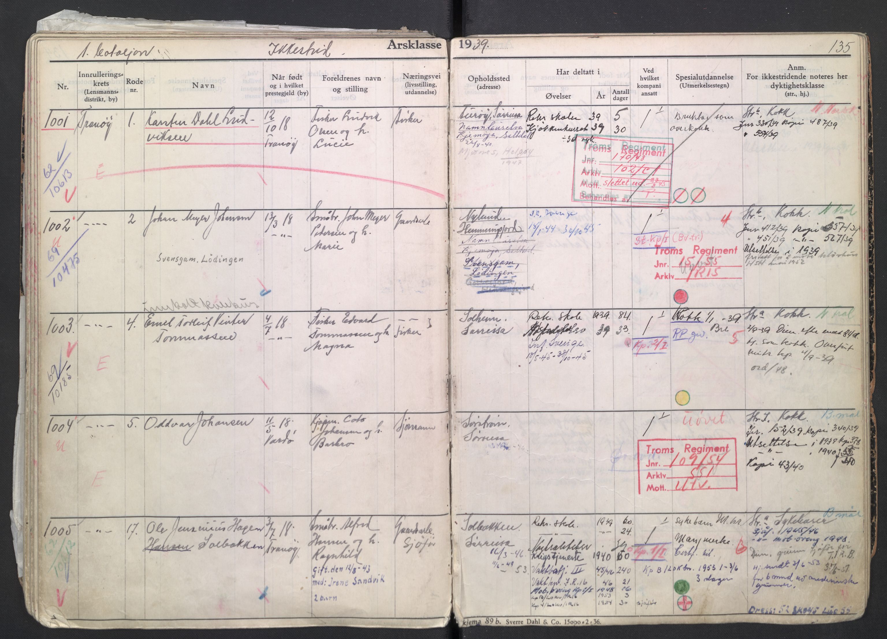 Forsvaret, Troms infanteriregiment nr. 16, AV/RA-RAFA-3146/P/Pa/L0007/0004: Ruller / Rulle for regimentets menige mannskaper, årsklasse 1939, 1939, p. 135