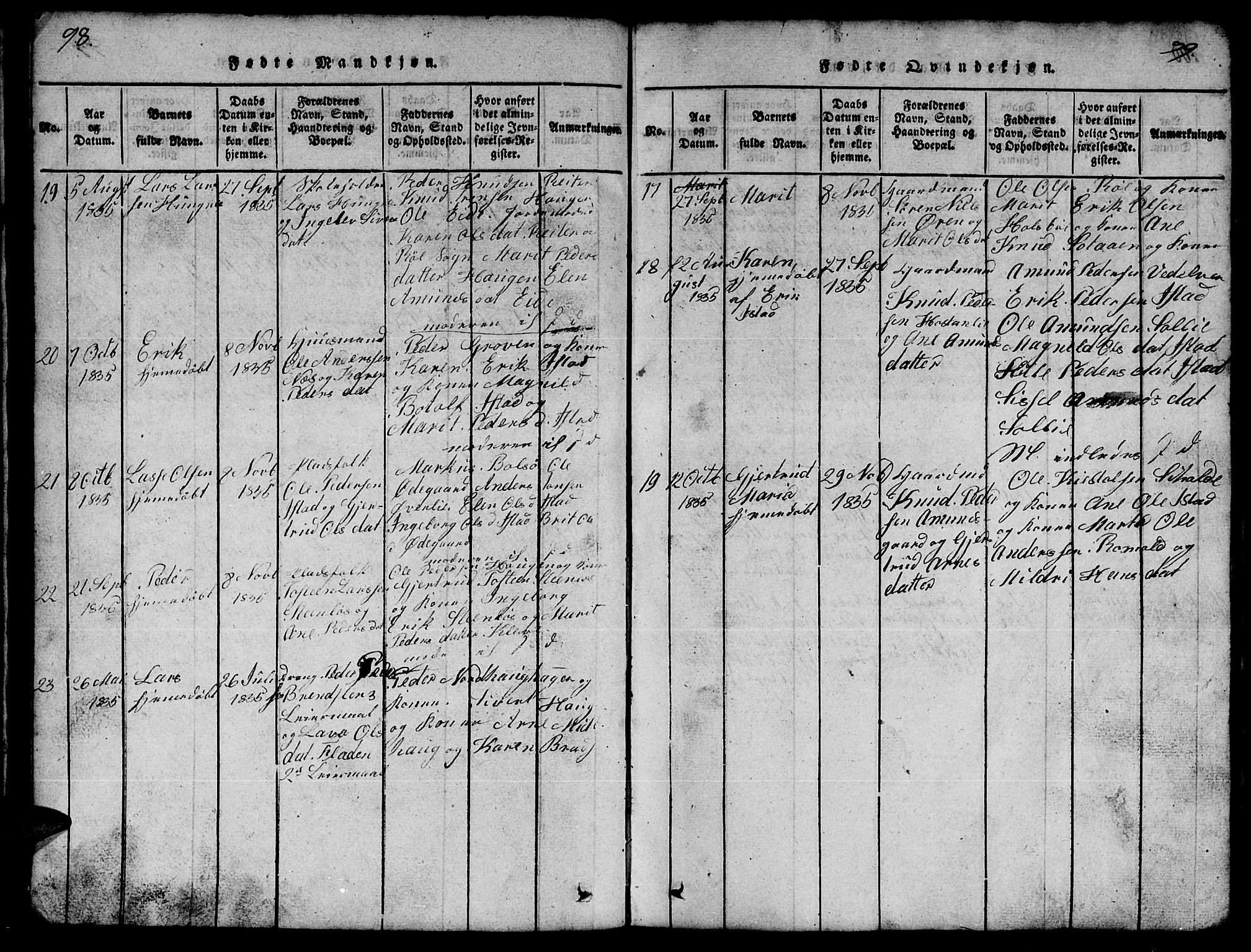 Ministerialprotokoller, klokkerbøker og fødselsregistre - Møre og Romsdal, AV/SAT-A-1454/557/L0683: Parish register (copy) no. 557C01, 1818-1862, p. 98-99