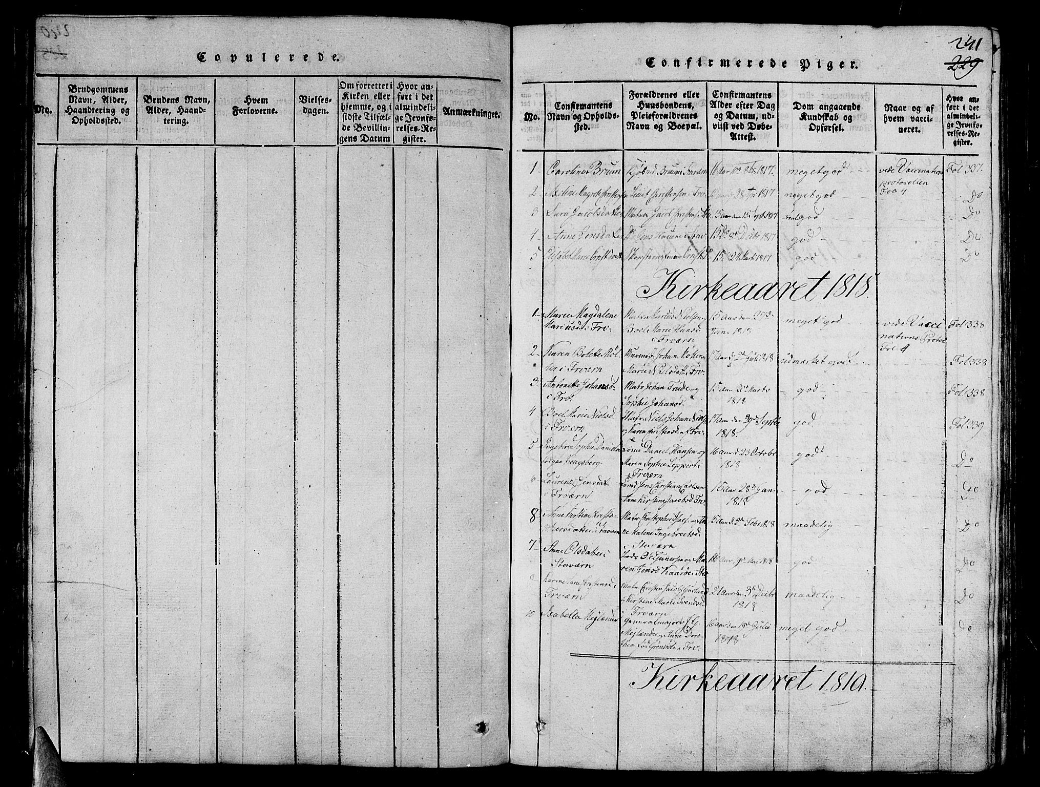 Stavern kirkebøker, SAKO/A-318/G/Ga/L0001: Parish register (copy) no. 1, 1817-1841, p. 241