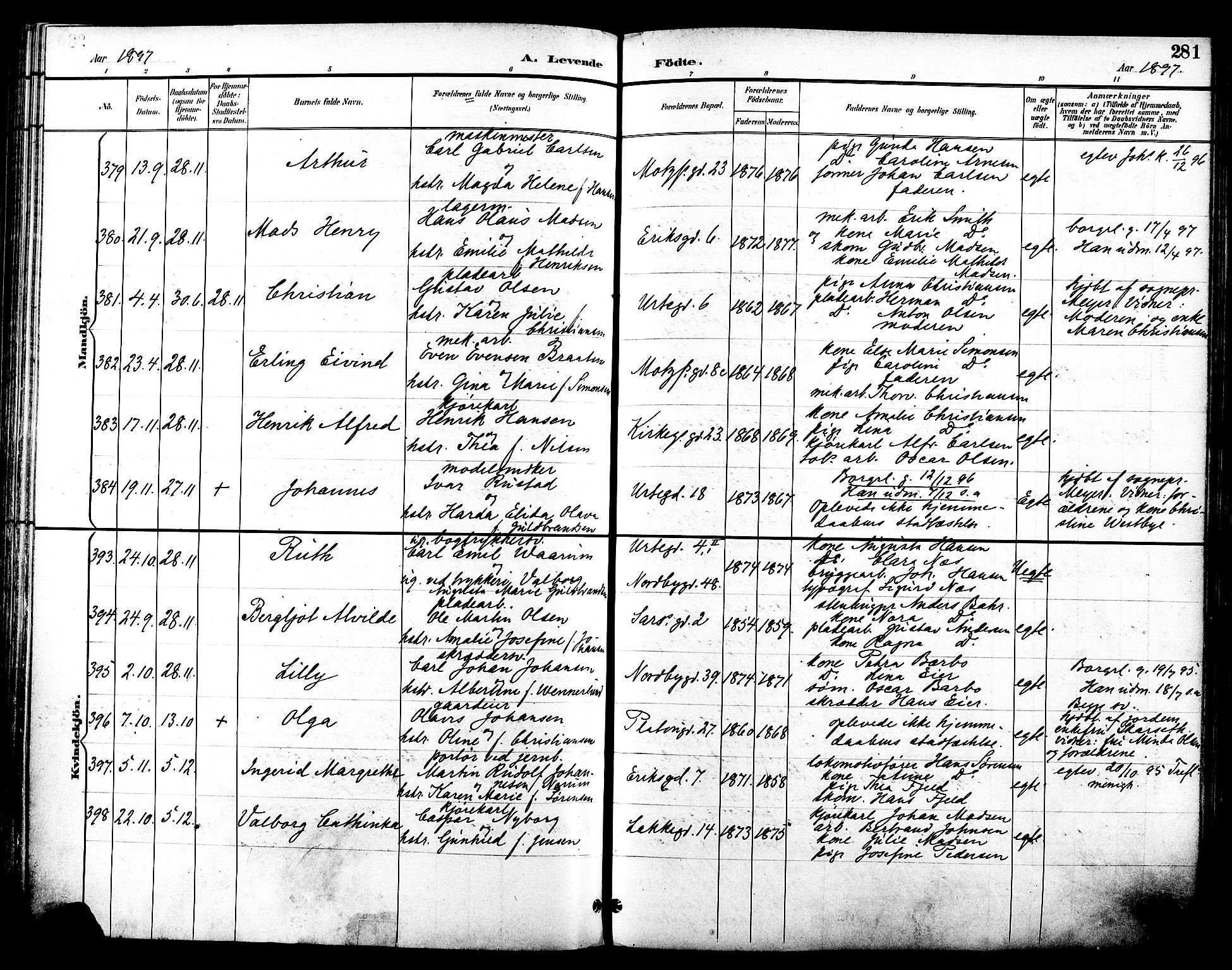 Grønland prestekontor Kirkebøker, SAO/A-10848/F/Fa/L0012: Parish register (official) no. 12, 1893-1900, p. 281