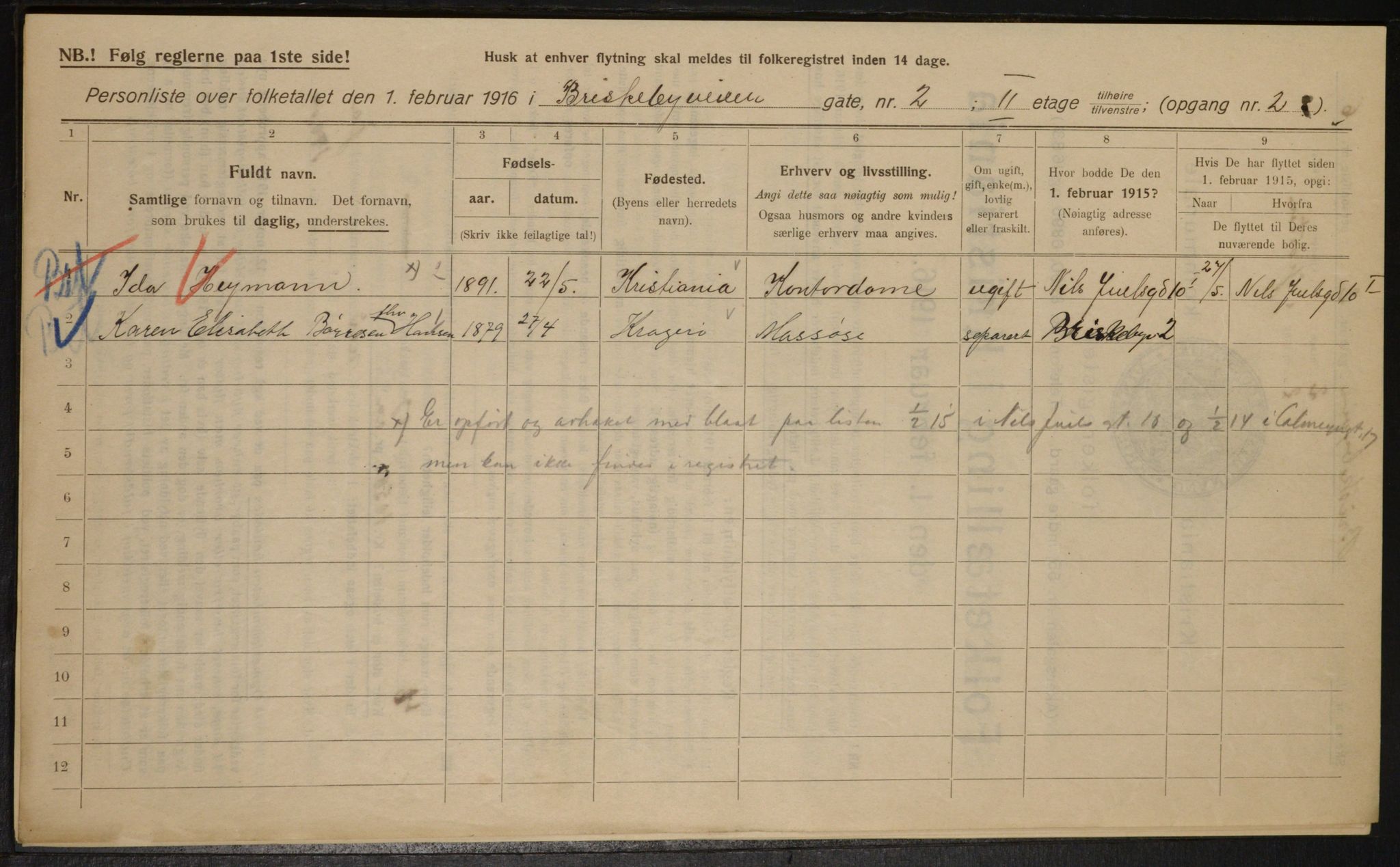 OBA, Municipal Census 1916 for Kristiania, 1916, p. 9302