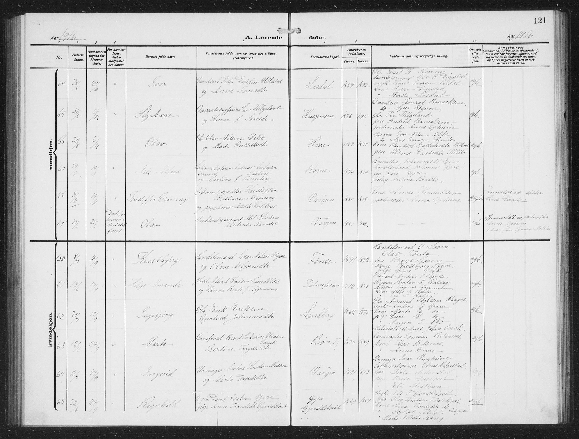 Voss sokneprestembete, AV/SAB-A-79001/H/Hab: Parish register (copy) no. C 3, 1909-1920, p. 121