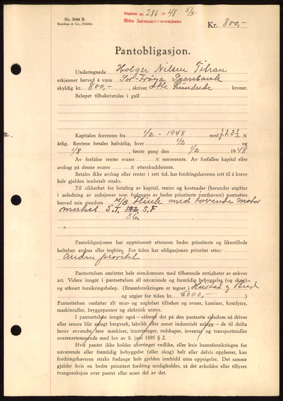 Hitra sorenskriveri, AV/SAT-A-0018/2/2C/2Ca: Mortgage book no. B1, 1939-1949, Diary no: : 286/1948