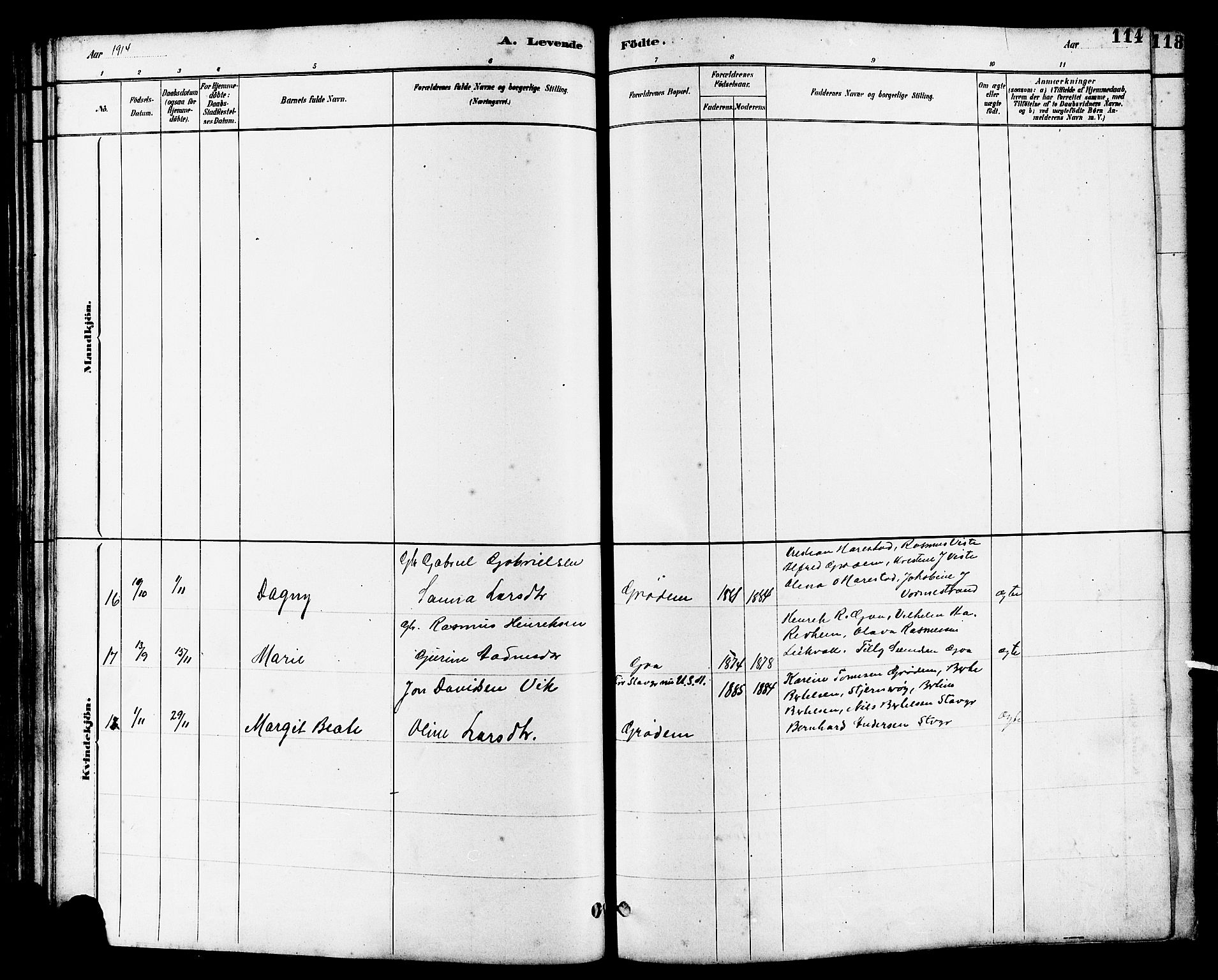 Hetland sokneprestkontor, SAST/A-101826/30/30BB/L0006: Parish register (copy) no. B 6, 1878-1921, p. 114