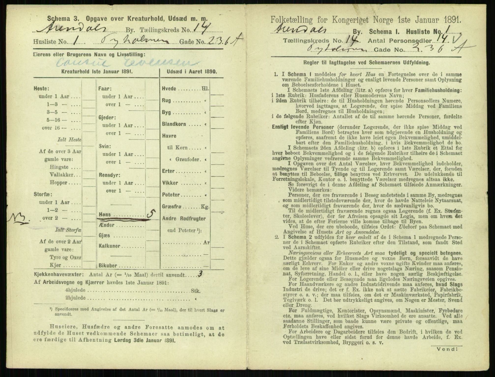 RA, 1891 census for 0903 Arendal, 1891, p. 738