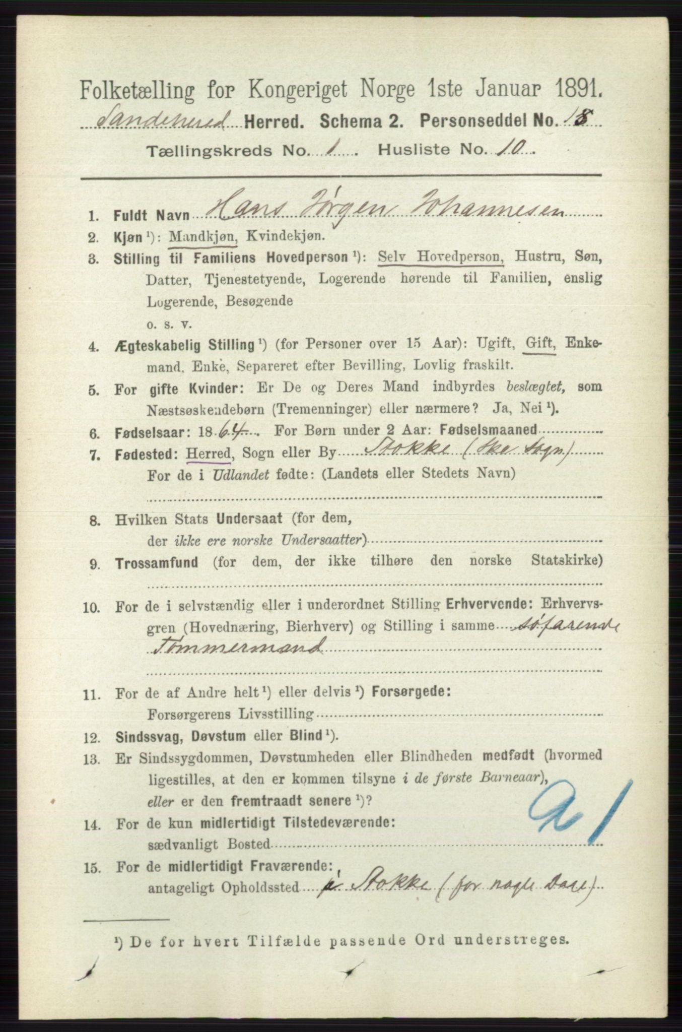 RA, 1891 census for 0724 Sandeherred, 1891, p. 252