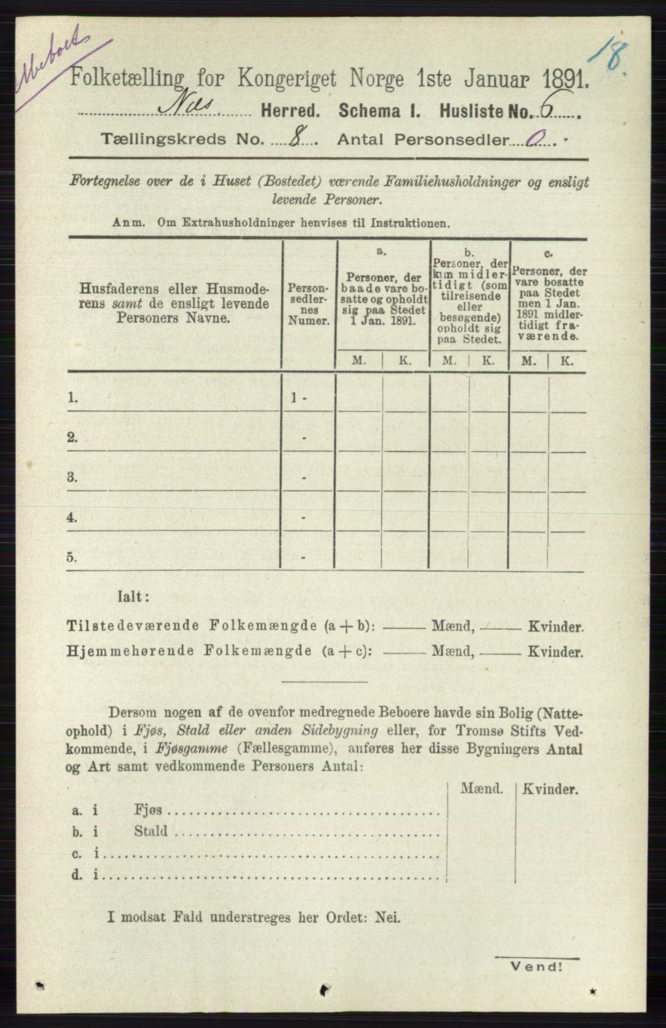 RA, 1891 census for 0616 Nes, 1891, p. 4053