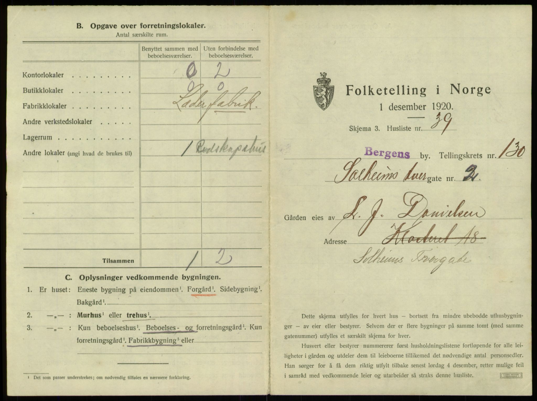 SAB, 1920 census for Bergen, 1920, p. 12211