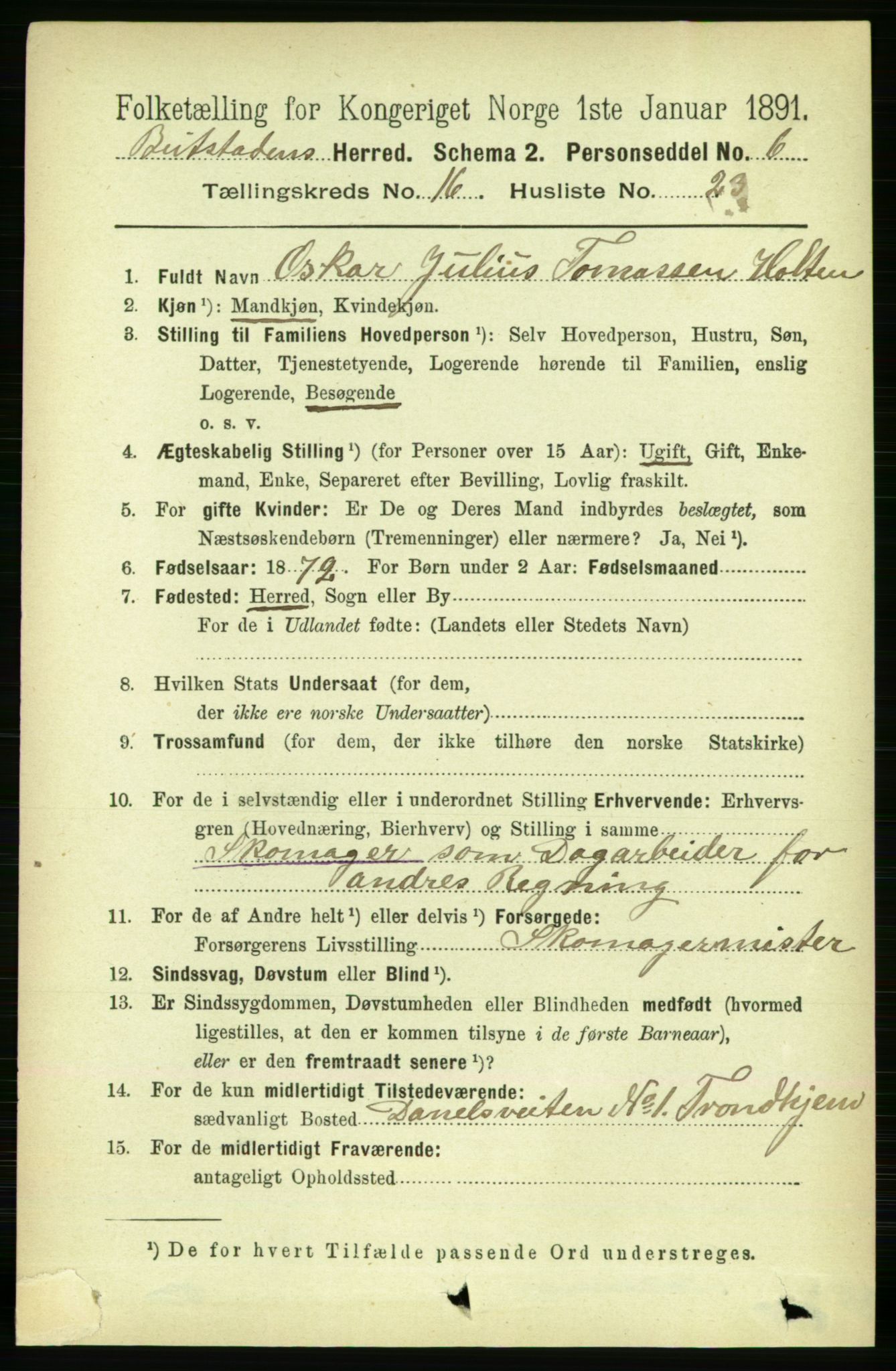 RA, 1891 census for 1727 Beitstad, 1891, p. 4320