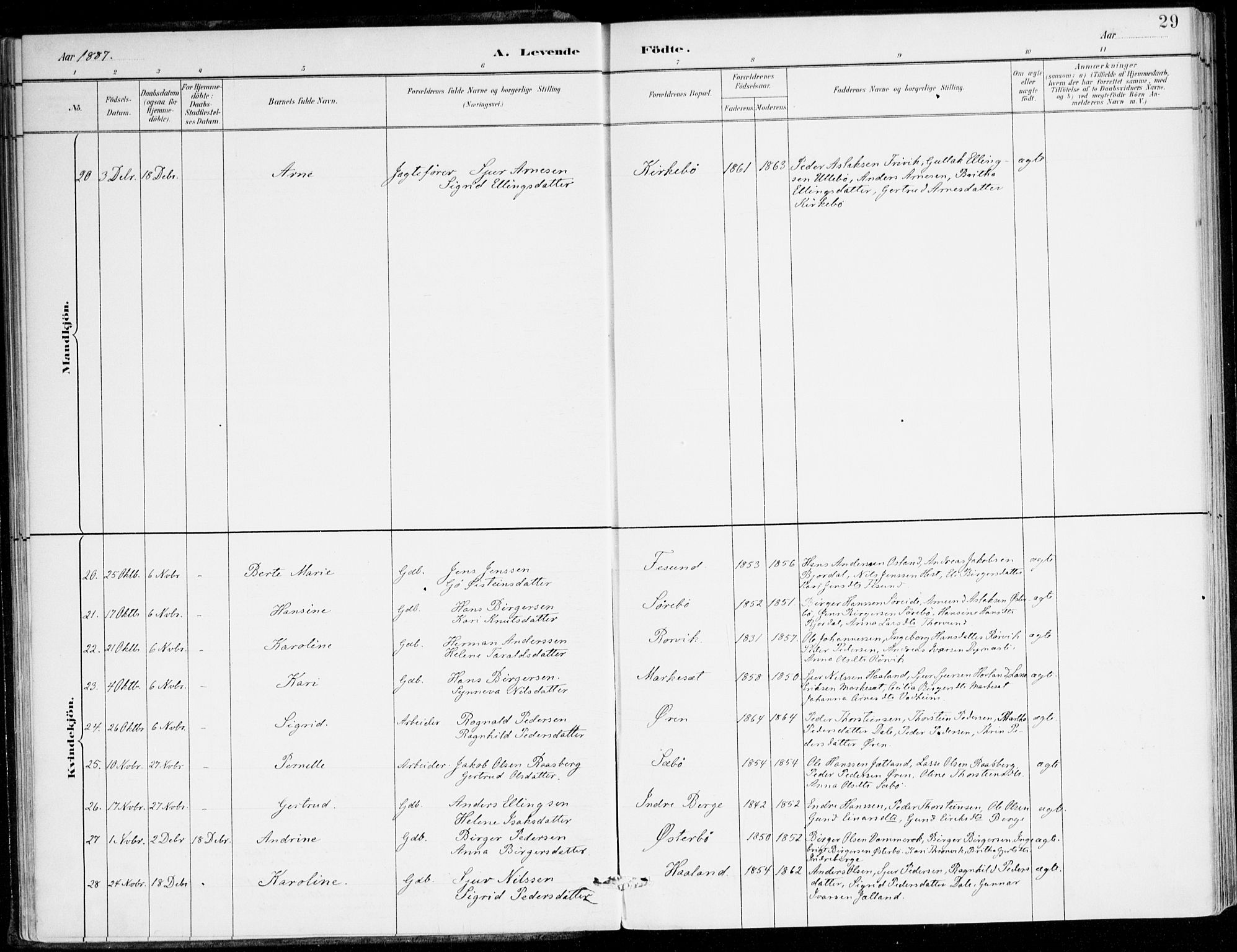 Lavik sokneprestembete, AV/SAB-A-80901: Parish register (official) no. C 1, 1882-1904, p. 29