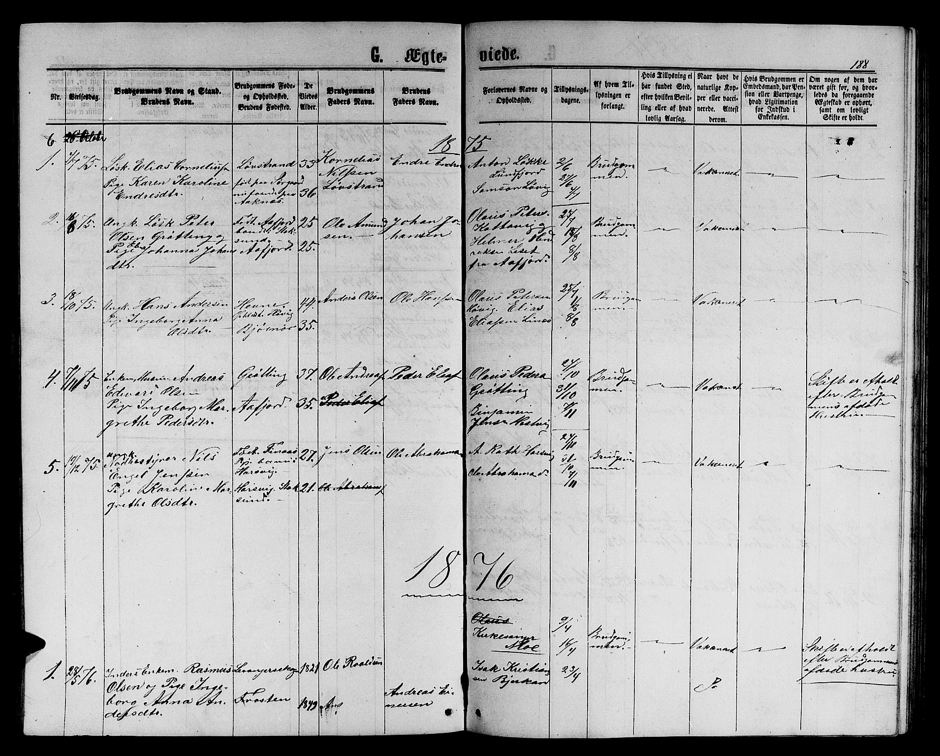 Ministerialprotokoller, klokkerbøker og fødselsregistre - Sør-Trøndelag, SAT/A-1456/656/L0695: Parish register (copy) no. 656C01, 1867-1889, p. 188