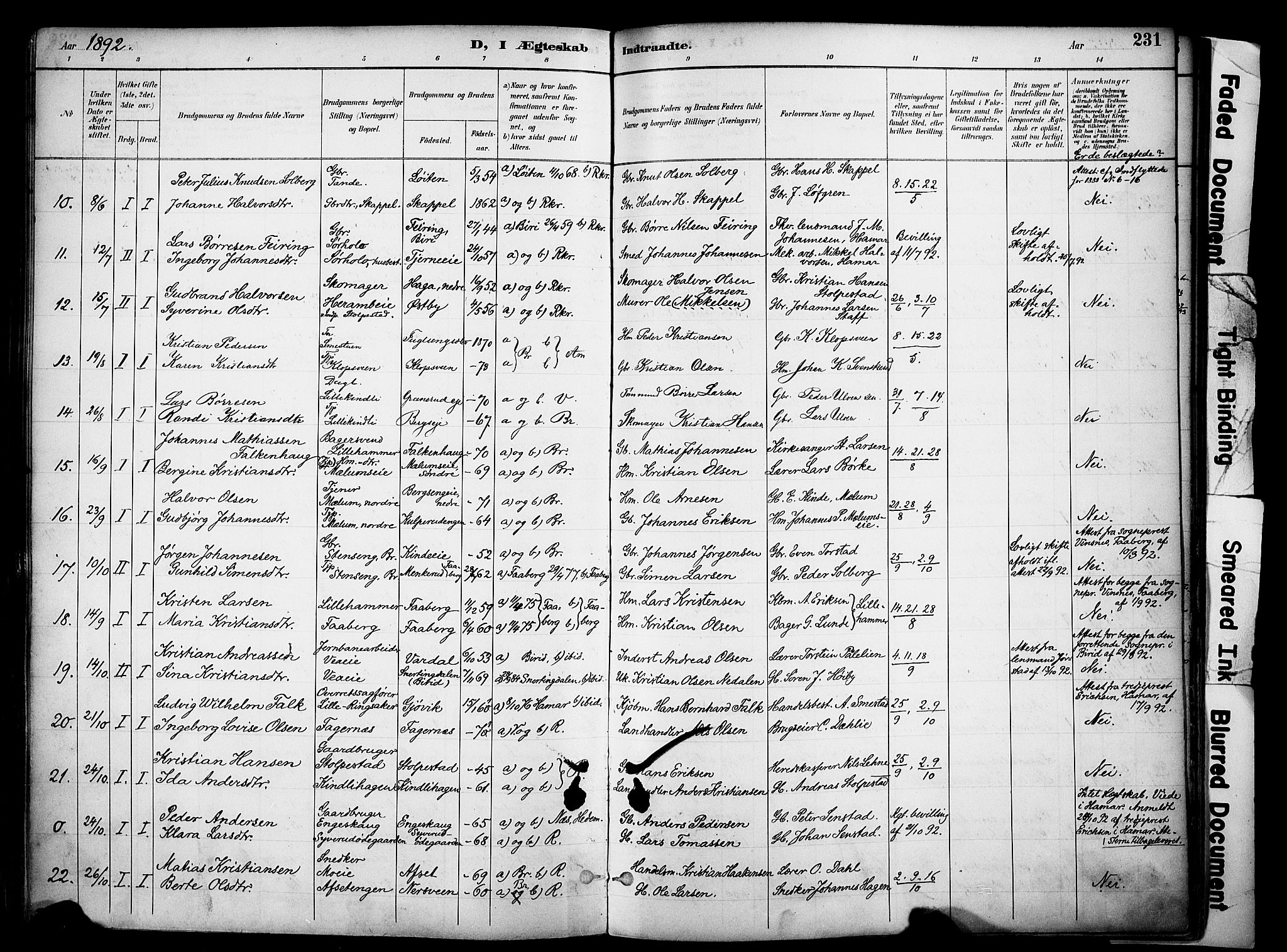 Ringsaker prestekontor, AV/SAH-PREST-014/K/Ka/L0017: Parish register (official) no. 17, 1891-1902, p. 231