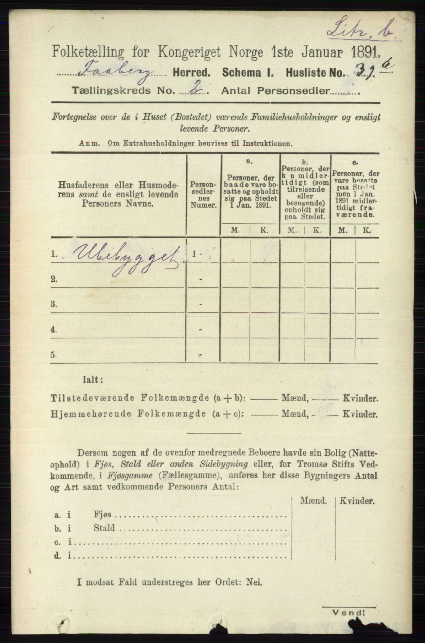 RA, 1891 census for 0524 Fåberg, 1891, p. 594