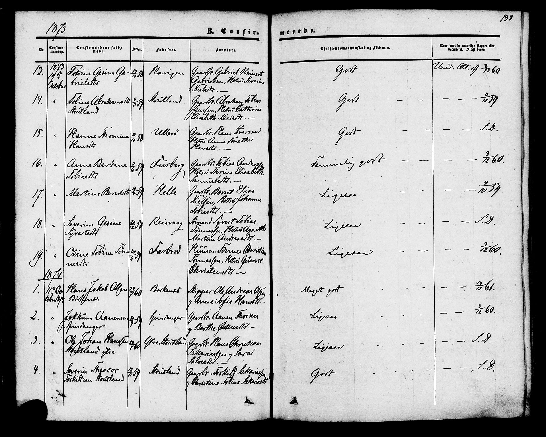 Herad sokneprestkontor, SAK/1111-0018/F/Fa/Fab/L0004: Parish register (official) no. A 4, 1853-1885, p. 188