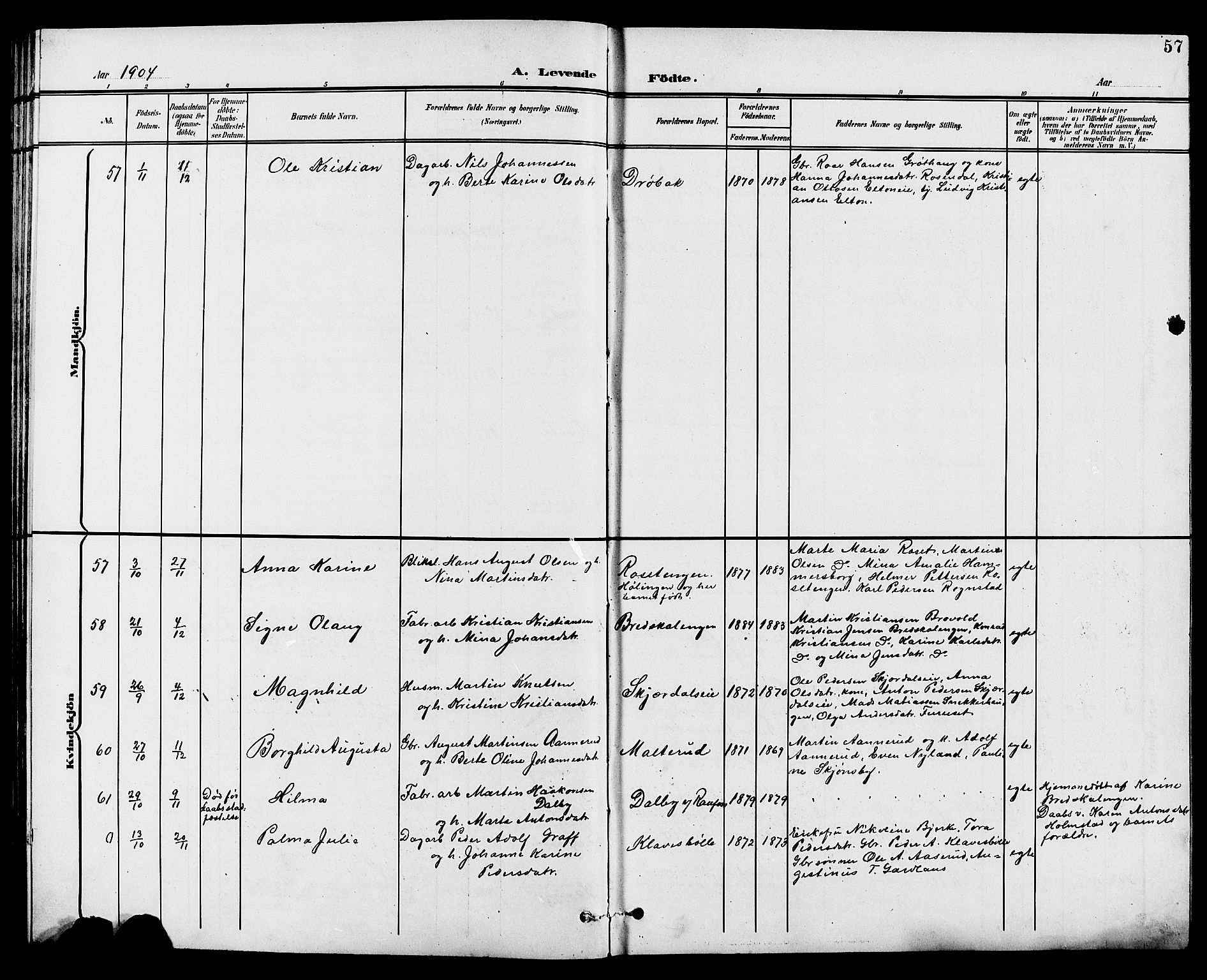 Vestre Toten prestekontor, SAH/PREST-108/H/Ha/Hab/L0010: Parish register (copy) no. 10, 1900-1912, p. 57