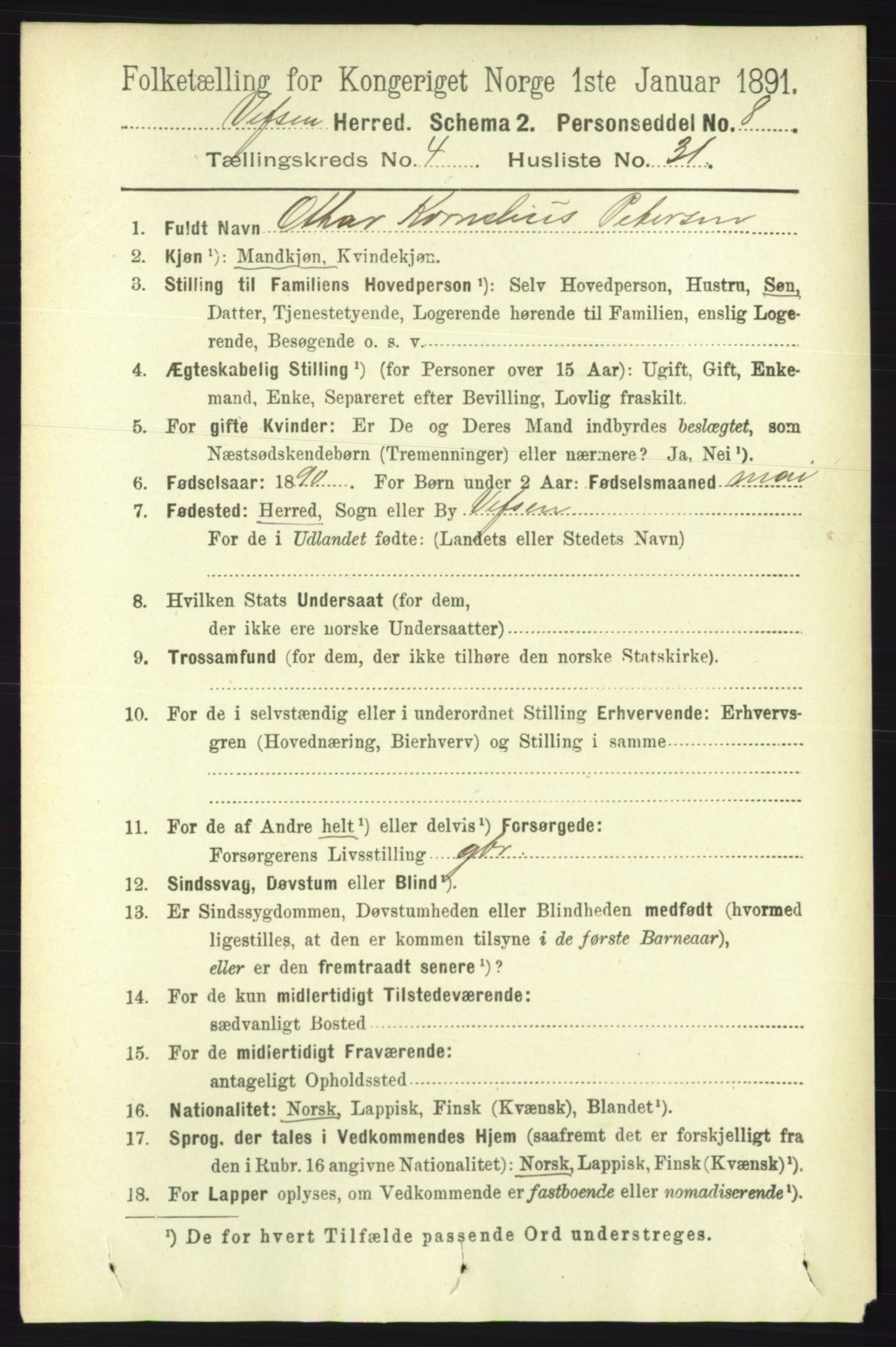 RA, 1891 census for 1824 Vefsn, 1891, p. 1844