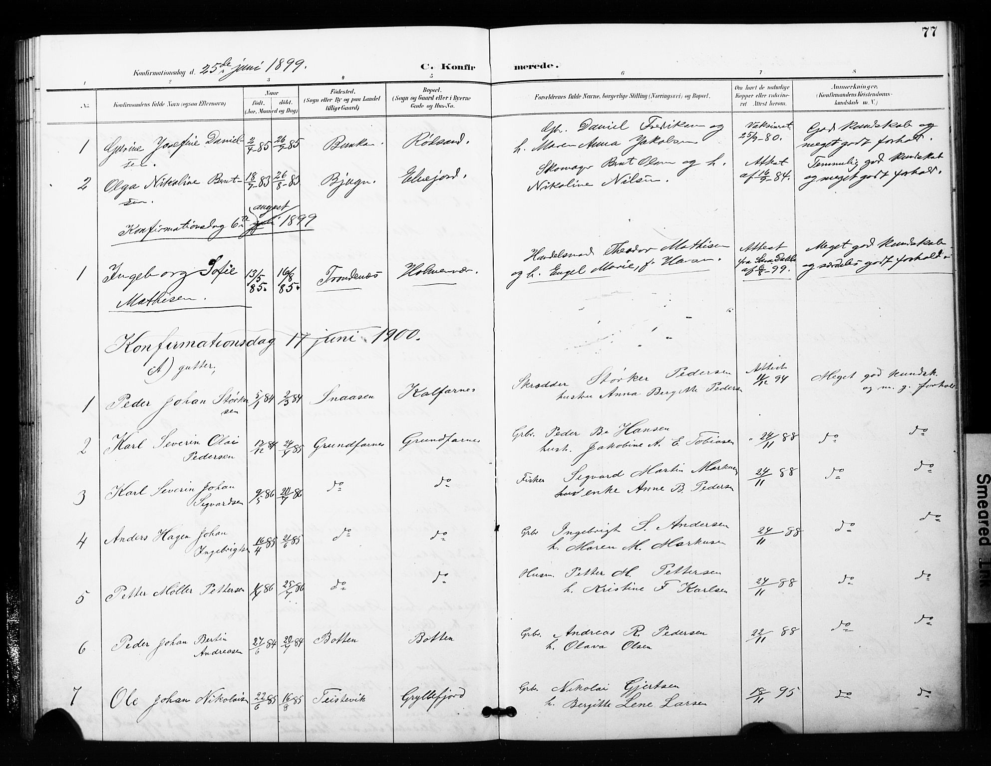 Berg sokneprestkontor, SATØ/S-1318/G/Ga/Gaa/L0006kirke: Parish register (official) no. 6, 1894-1904, p. 77