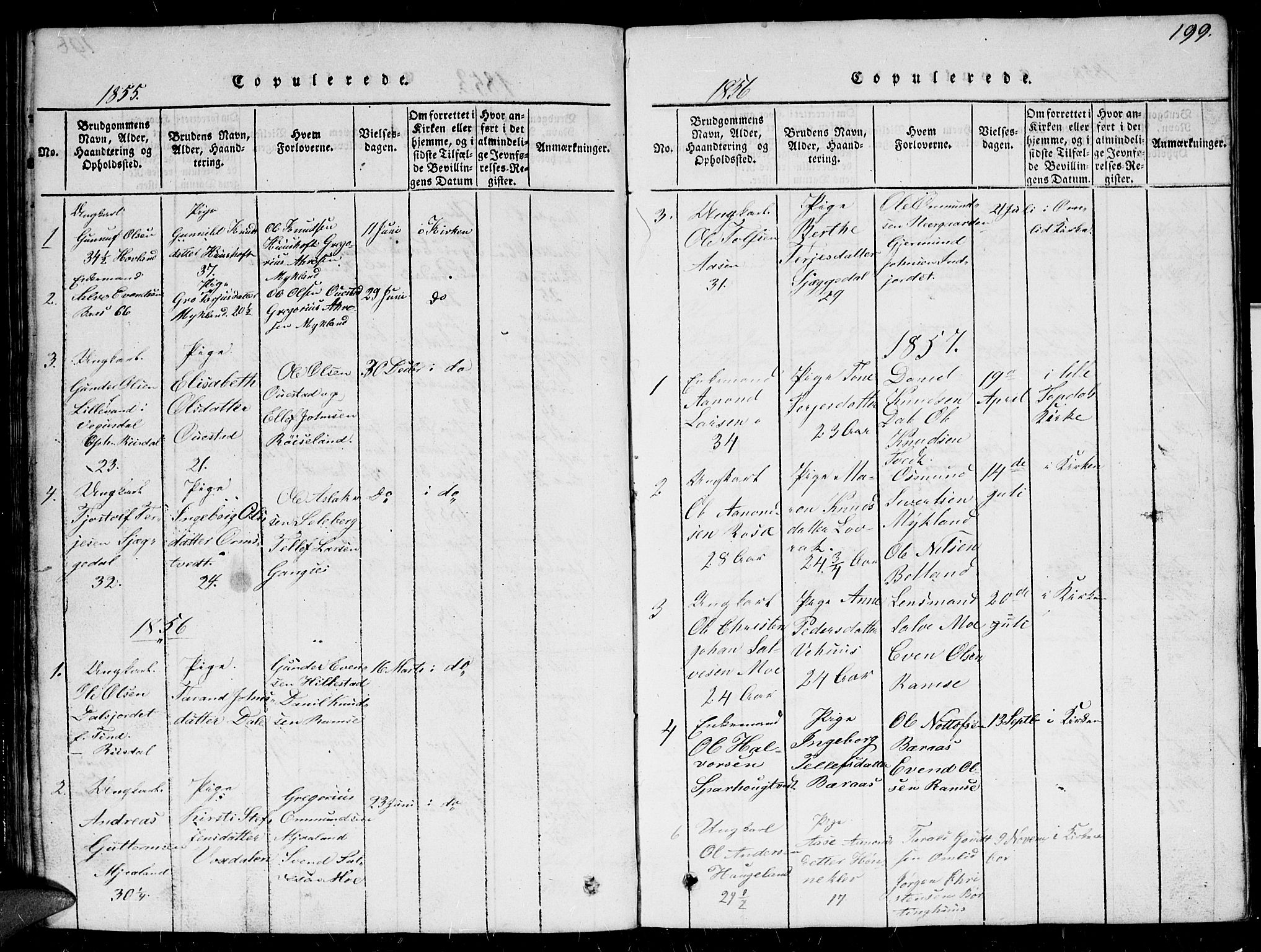 Herefoss sokneprestkontor, SAK/1111-0019/F/Fb/Fbc/L0001: Parish register (copy) no. B 1, 1816-1866, p. 199