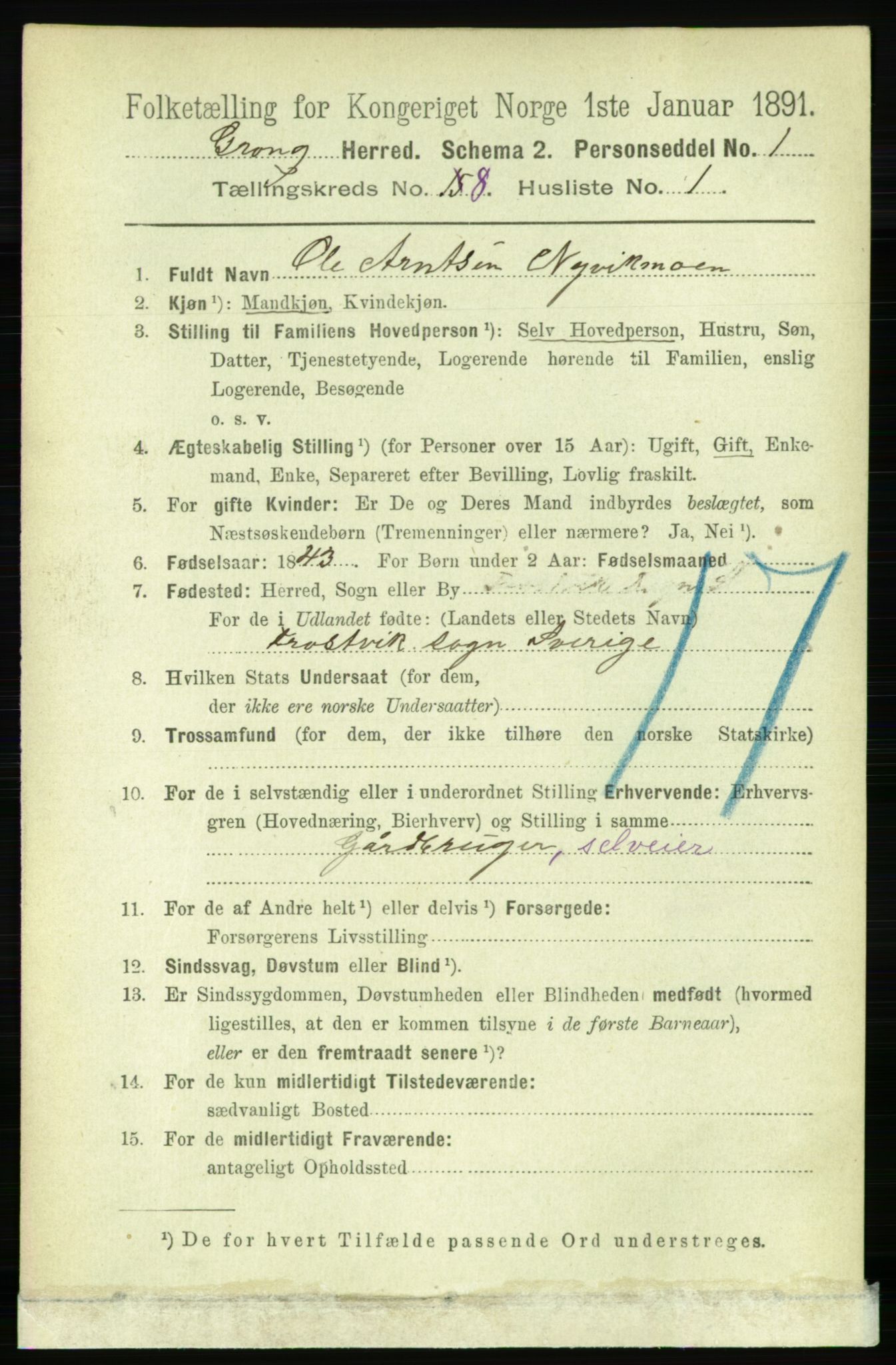 RA, 1891 census for 1742 Grong, 1891, p. 2828